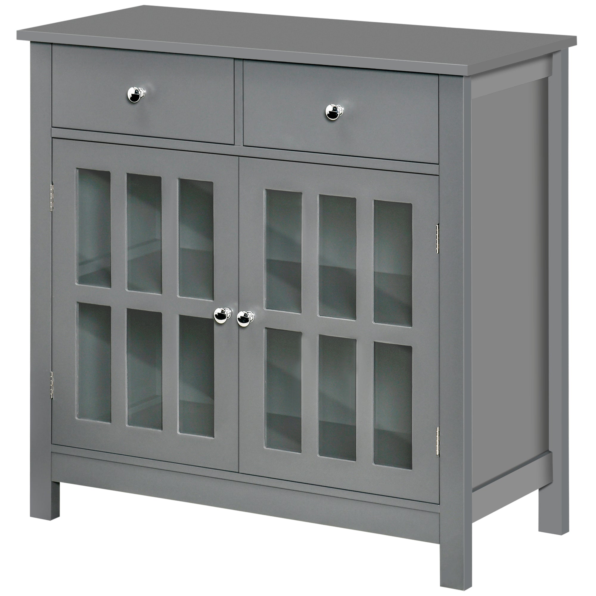 HOMCOM Sideboard Buffet Cabinet, Accent Kitchen Cabinet with Glass Doors, Shelf and 2 Drawers, Grey