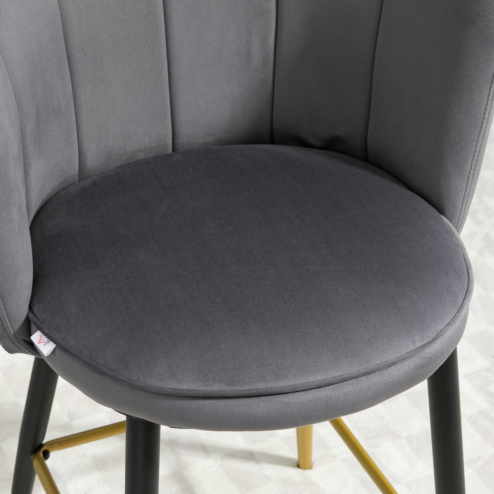 HOMCOM Modern Bar Stools Set of 2, Upholstered Counter Height Barstools, Bar Chairs for Kitchen with Back, Footrest, Steel Base, Charcoal Grey