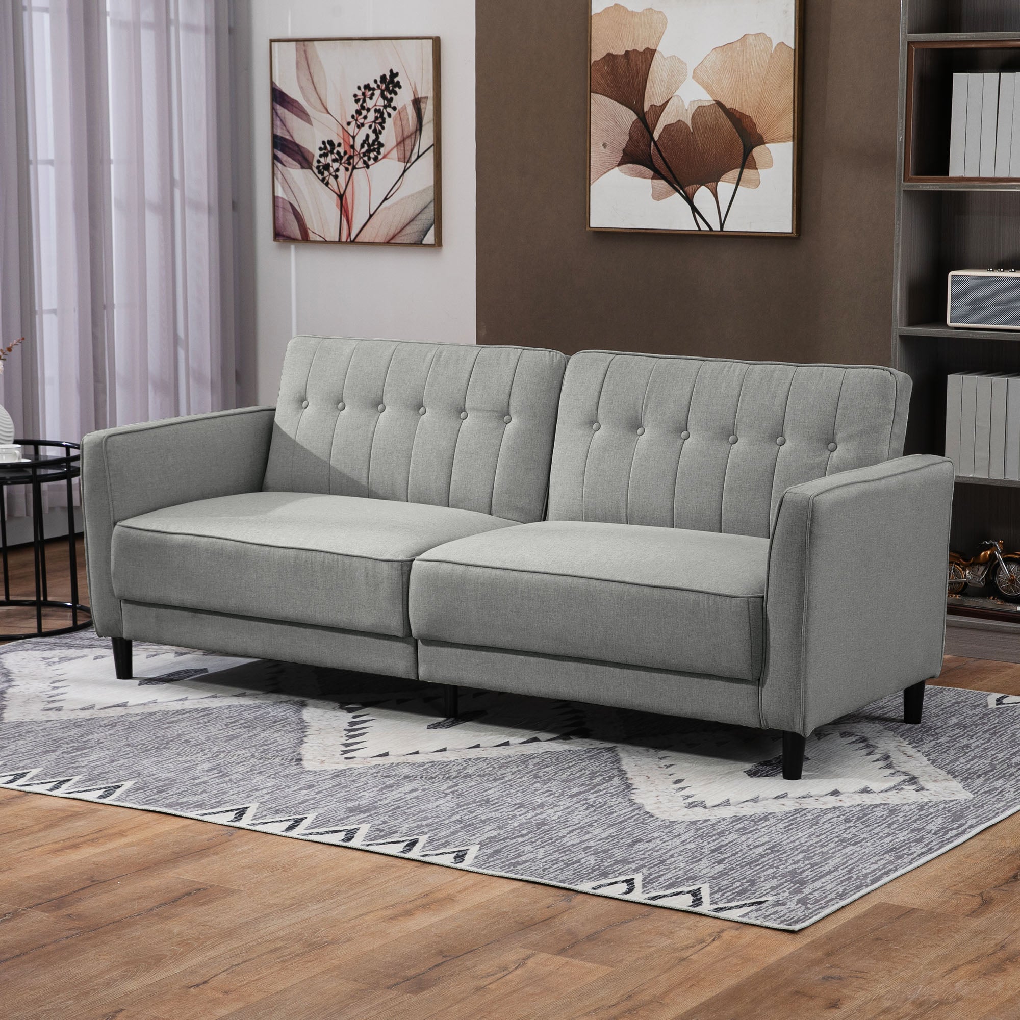 HOMCOM Convertible Sofa Bed with Adjustable Back, Button Tufted Sofa Bed Couch for Living Room, Guest Room, Apartment, Grey