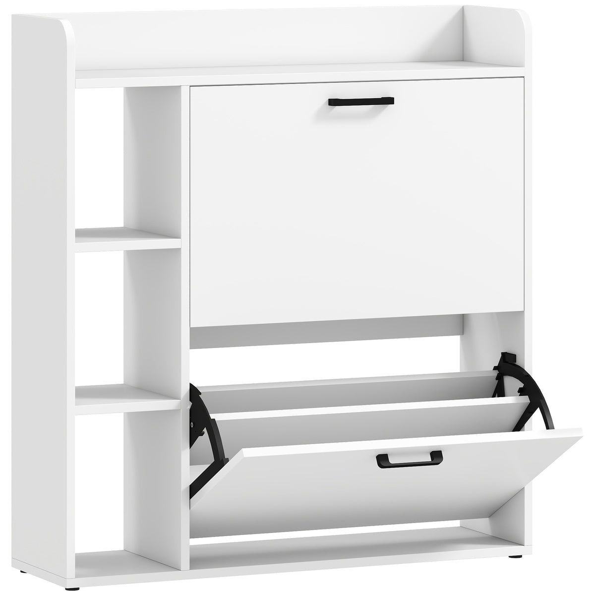Modern Shoe Cabinet with 2 Flip Drawers, Narrow Shoe Storage Cabinet with Side Compartments and Adjustable Shelves, 8-12 Pairs, for Entryway Hallway, White