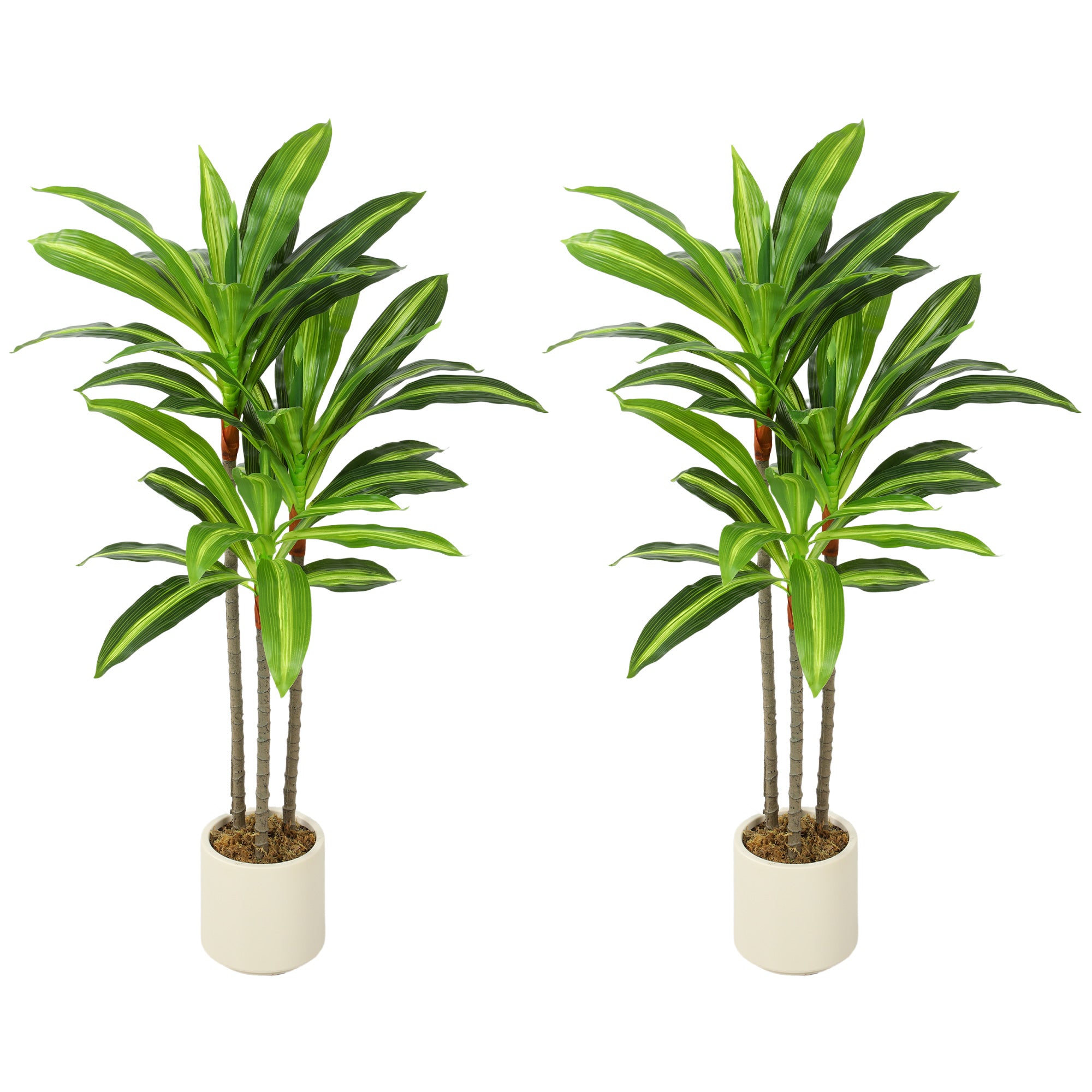 Set of 2 90cm Artificial Dracaena Trees, Decorative Artificial Plants with Bendable Trunks and White Planters for Living Room Bedroom Home Office Decor, Green