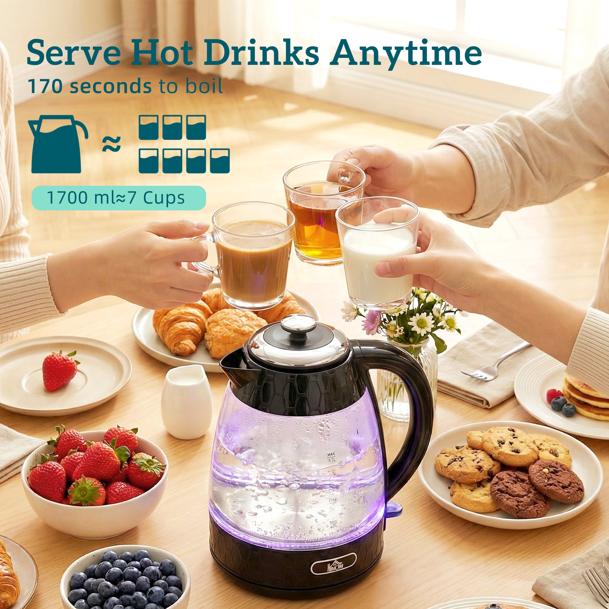 Kettle and Toaster Set, 1.7L 3000W Rapid Boil Jug Kettle with Strix Thermostat, Limescale Filter, 4 Slice Toaster with 7 Browning Controls, Crumb Tray, Black