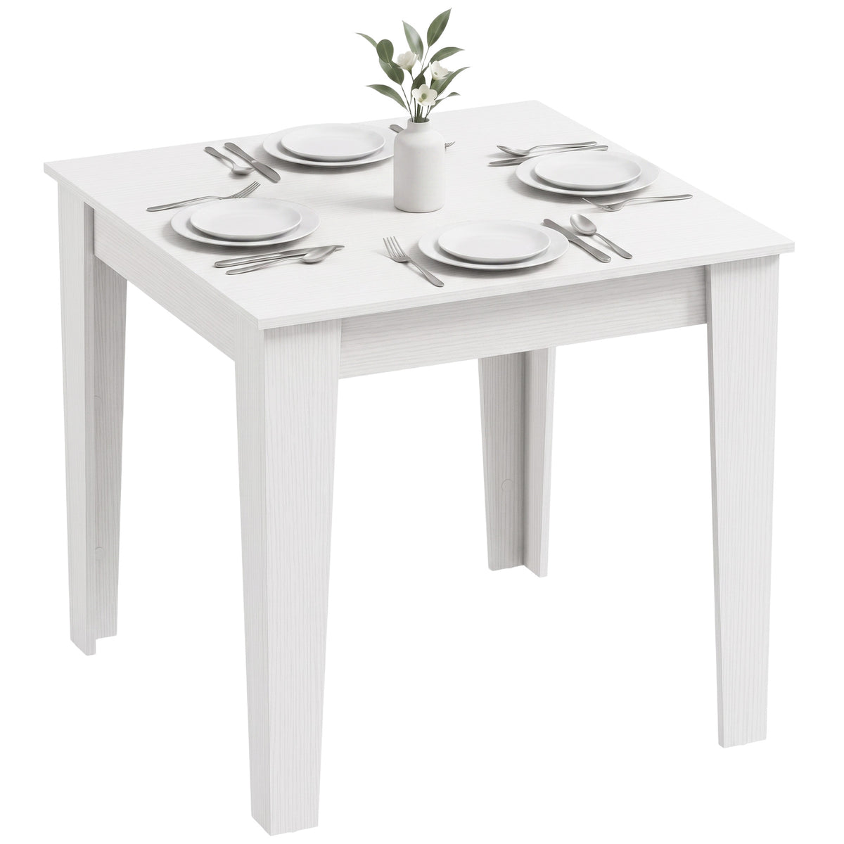 Dining Table for 4, 80L x 80W x 75Hcm, Modern Square Kitchen Table, for Dining Room, Kitchen, Living Room, White