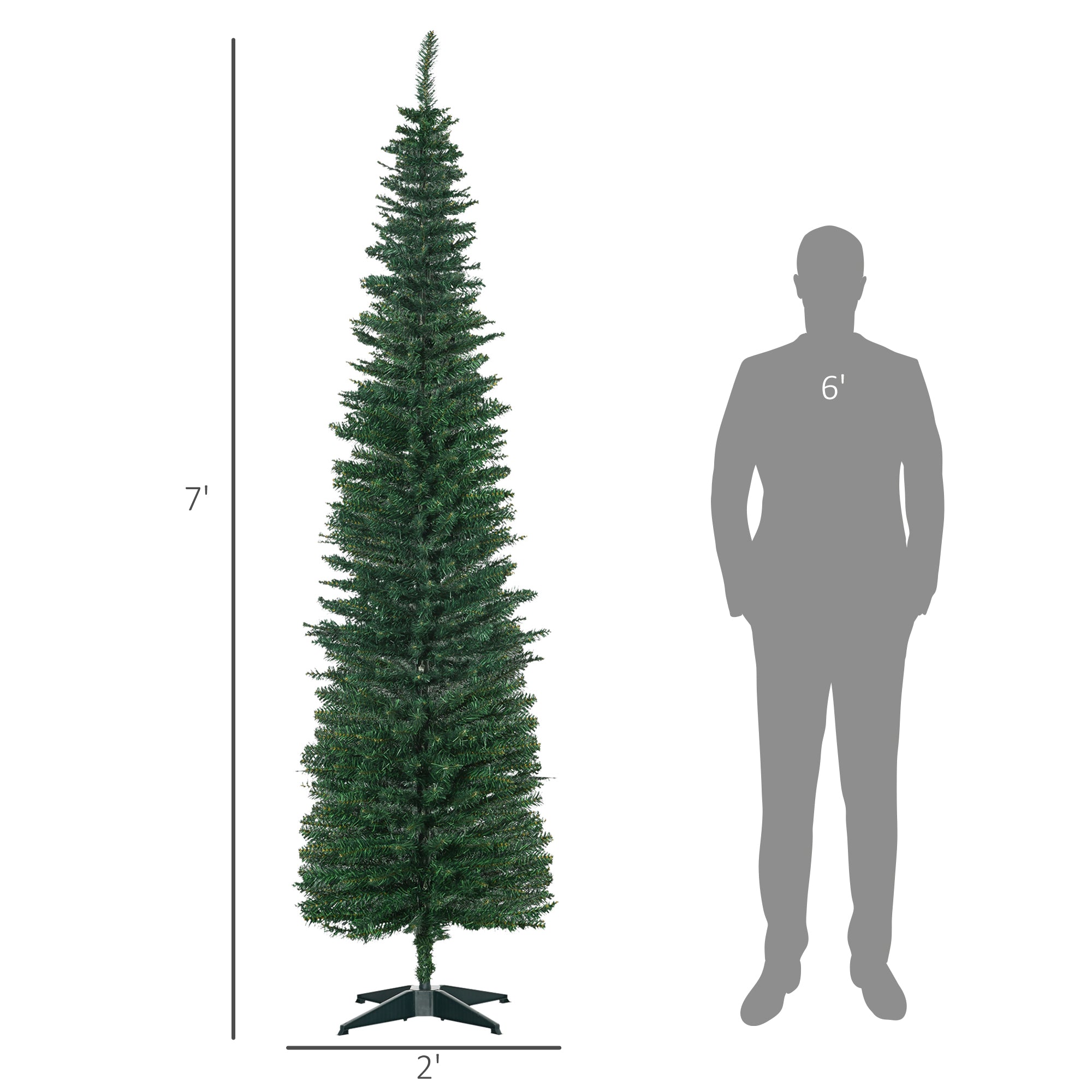 7' Artificial Pencil Christmas Tree Slim Xmas Tree with 499 Realistic Branch Tips and Stand Green