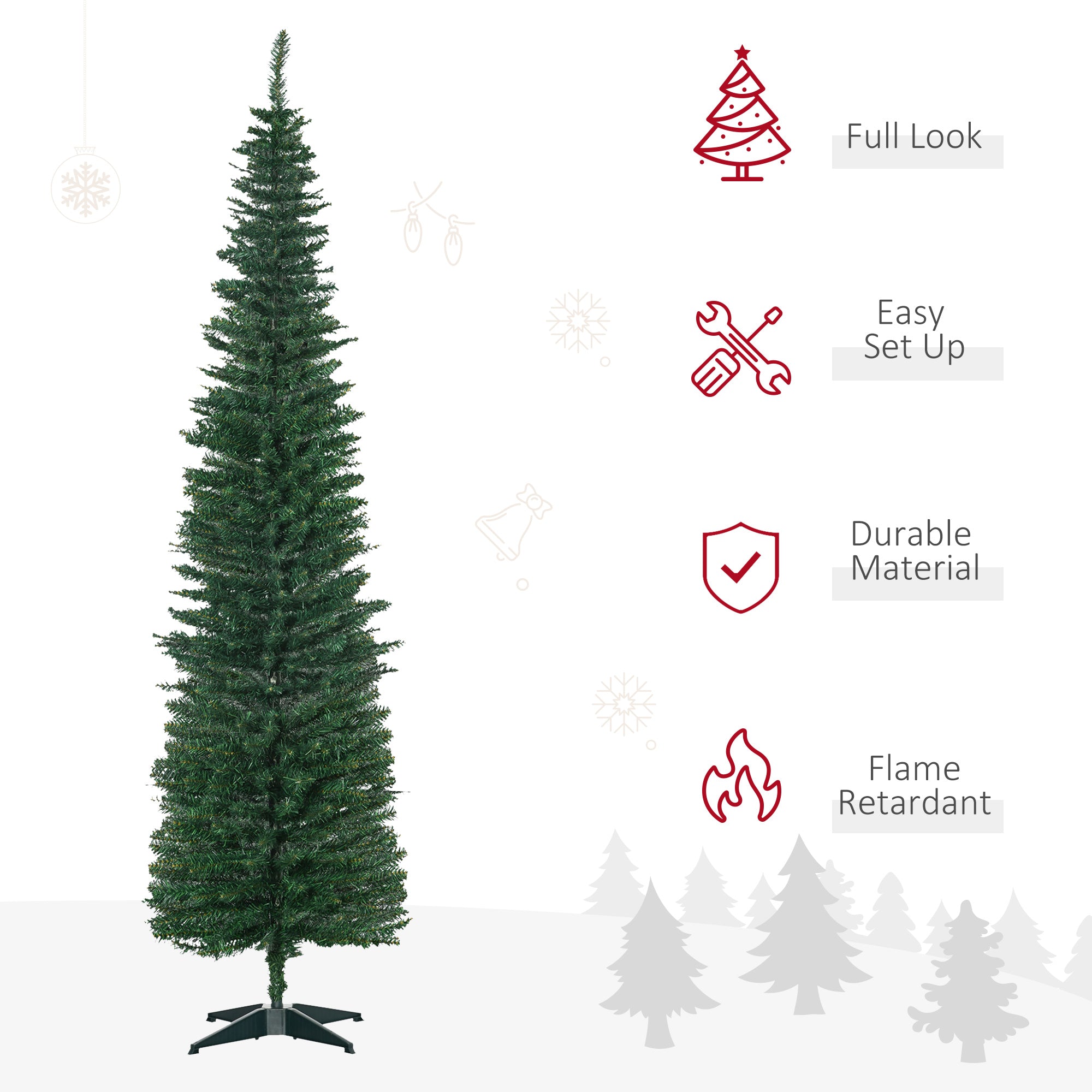 7' Artificial Pencil Christmas Tree Slim Xmas Tree with 499 Realistic Branch Tips and Stand Green