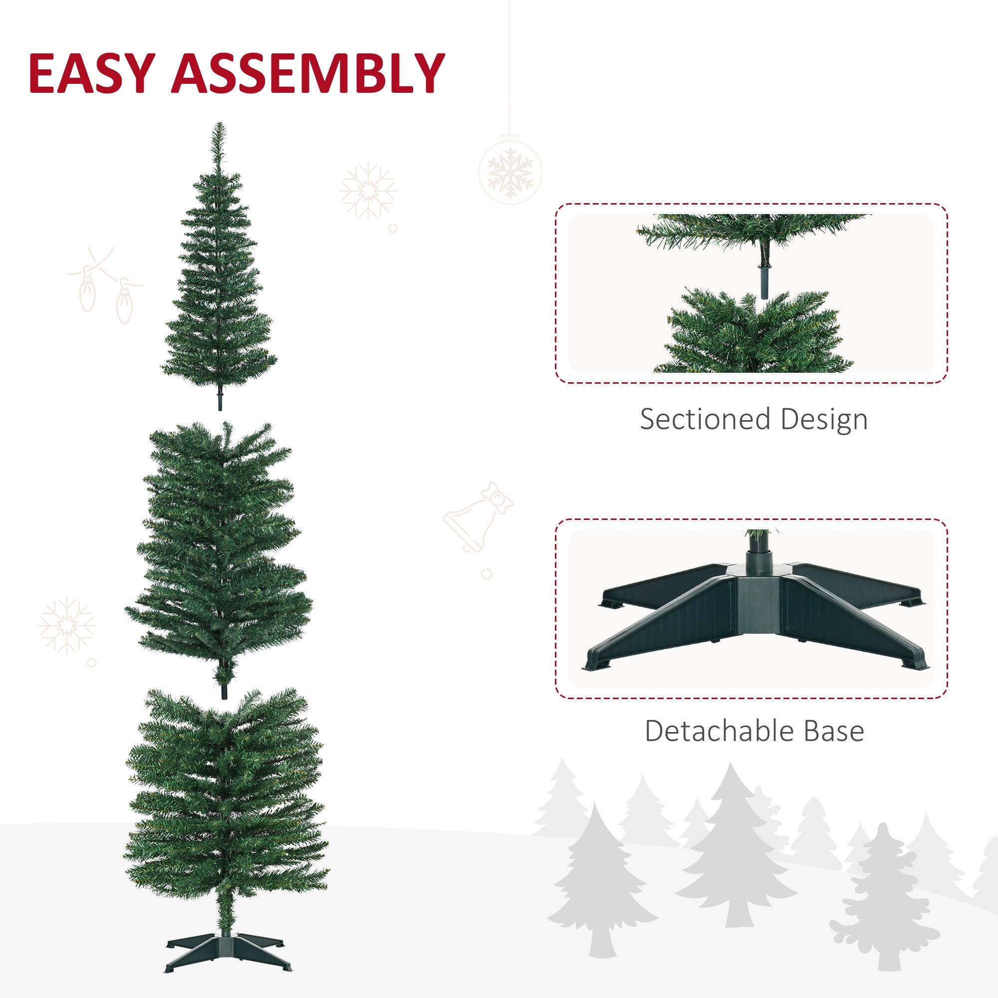 7' Artificial Pencil Christmas Tree Slim Xmas Tree with 499 Realistic Branch Tips and Stand Green