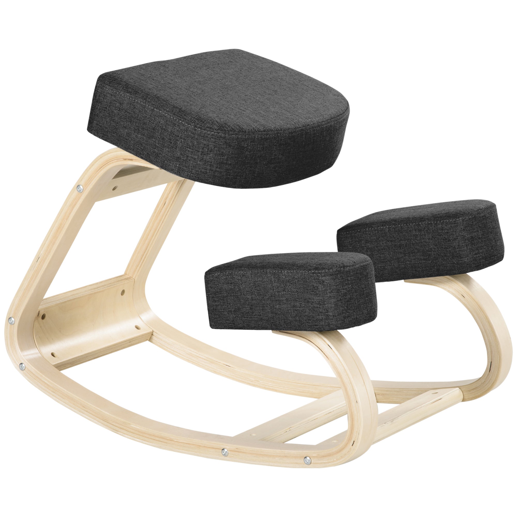 Ergonomic Kneeling Chair, Wood Kneel Stool with Thick Pads, Desk Knee Chair for Home Office, Improve Posture, Back Pain, Black