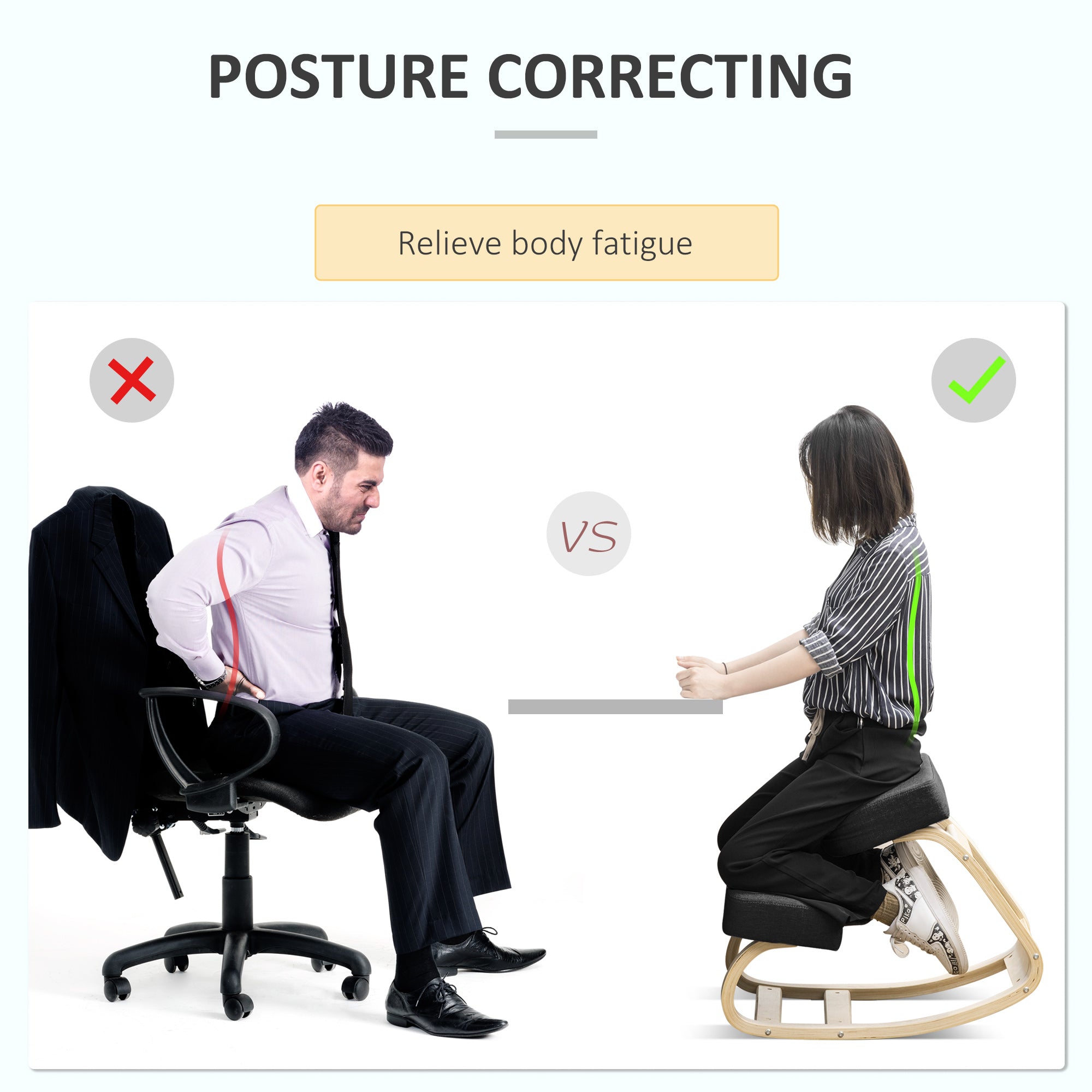 Ergonomic Kneeling Chair, Wood Kneel Stool with Thick Pads, Desk Knee Chair for Home Office, Improve Posture, Back Pain, Black