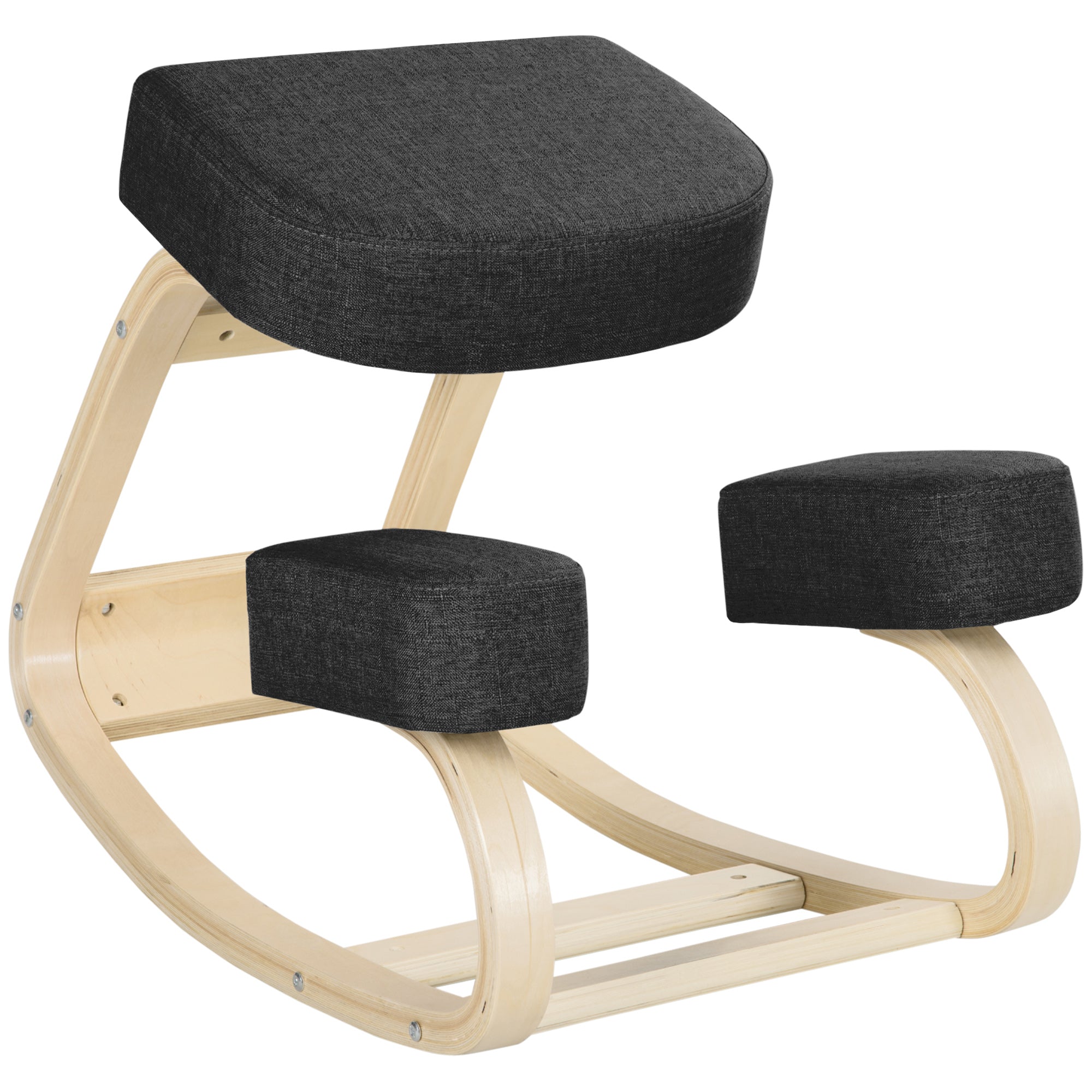 Ergonomic Kneeling Chair, Wood Kneel Stool with Thick Pads, Desk Knee Chair for Home Office, Improve Posture, Back Pain, Black