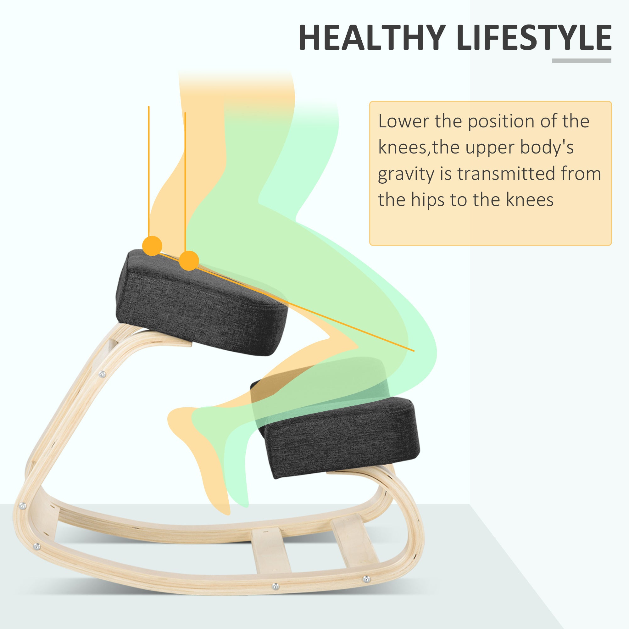 Ergonomic Kneeling Chair, Wood Kneel Stool with Thick Pads, Desk Knee Chair for Home Office, Improve Posture, Back Pain, Black
