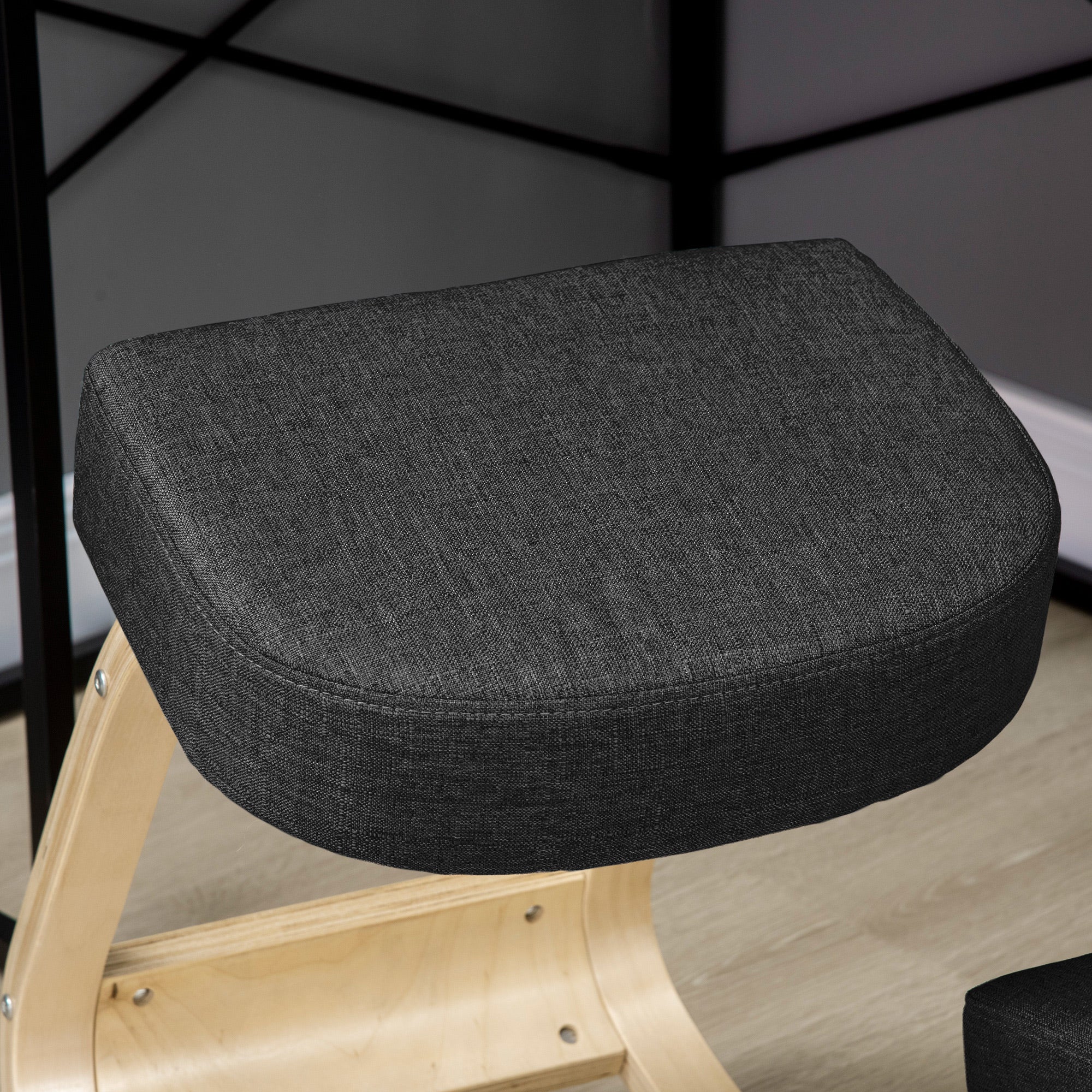 Ergonomic Kneeling Chair, Wood Kneel Stool with Thick Pads, Desk Knee Chair for Home Office, Improve Posture, Back Pain, Black