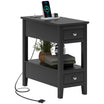 HOMCOM End Table with Charging Station and USB Ports, Modern Narrow Side Table with Storage Shelf, 2 Drawers for Living Room, Black