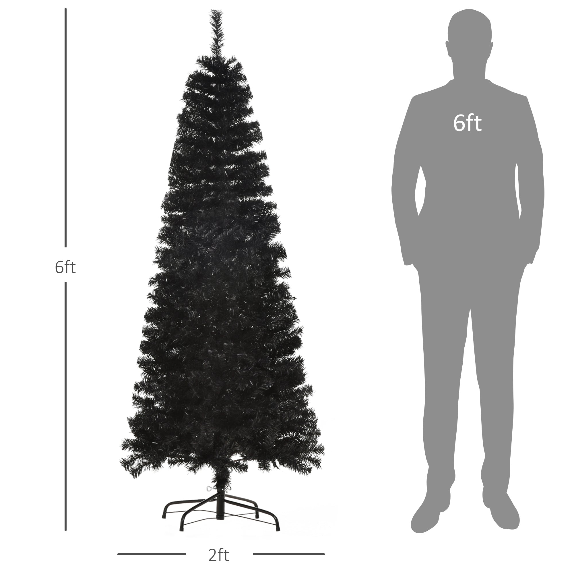 6 FT Artificial Christmas Tree with Stand Pencil Xmas Tree Holiday Home Indoor Decoration Black