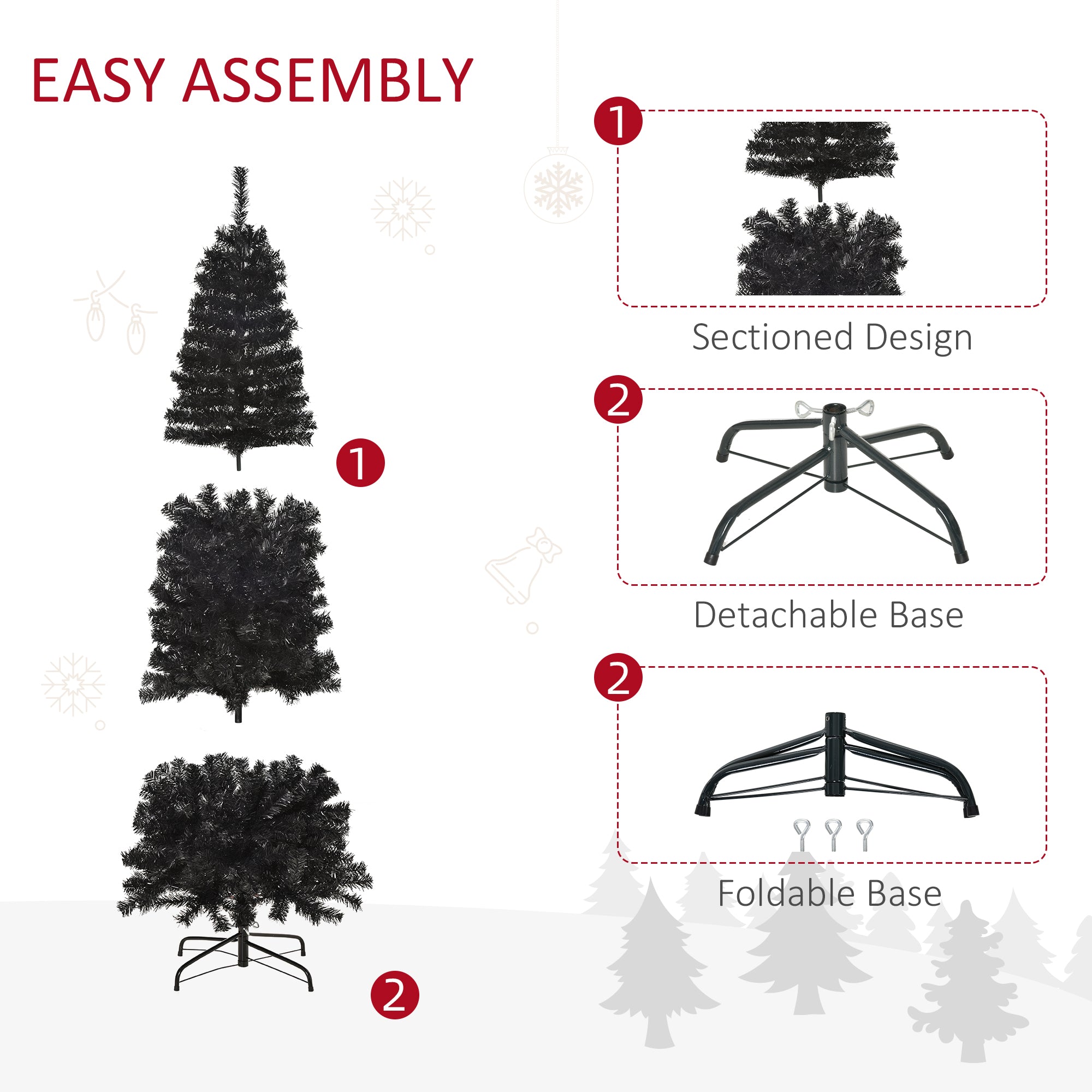 6 FT Artificial Christmas Tree with Stand Pencil Xmas Tree Holiday Home Indoor Decoration Black