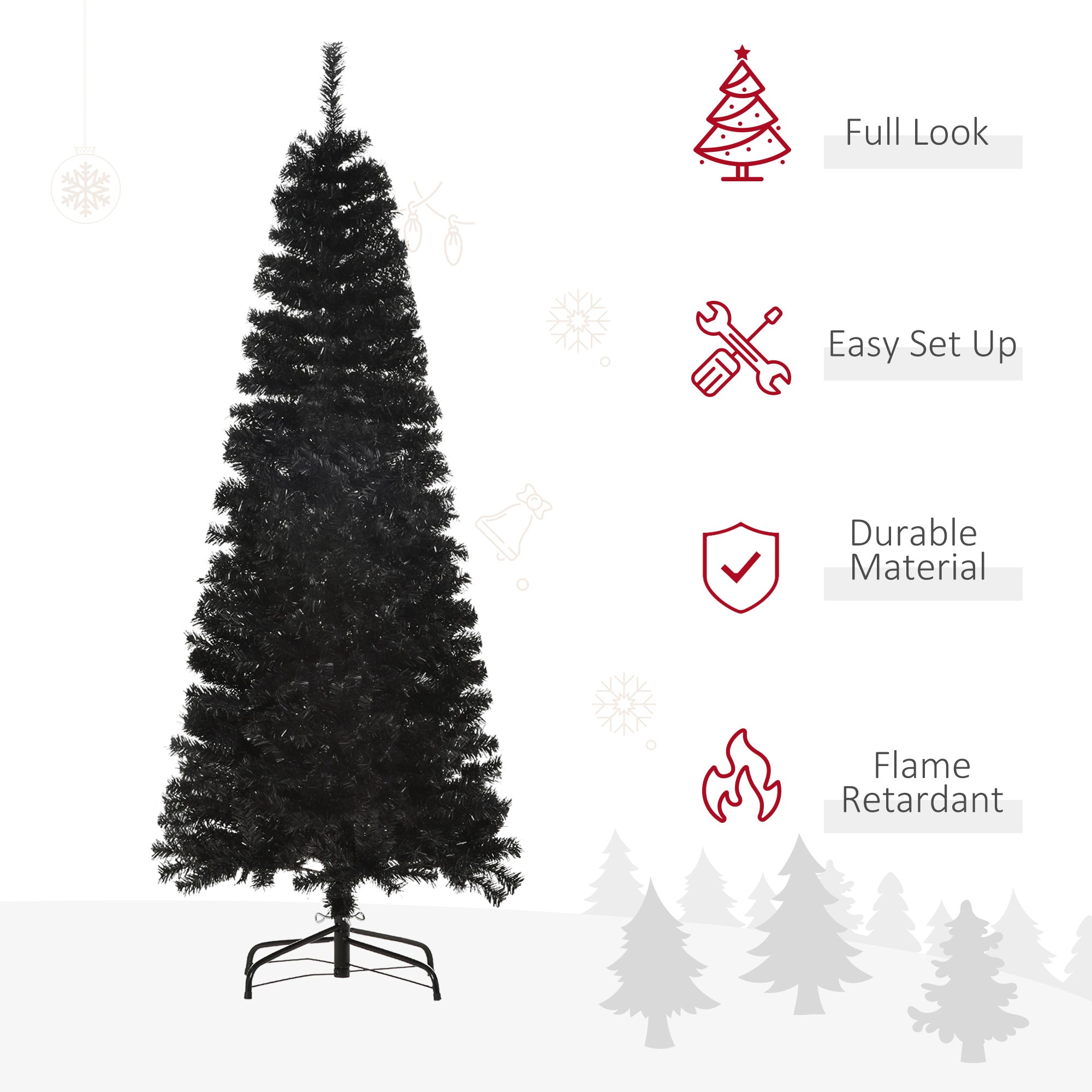 6 FT Artificial Christmas Tree with Stand Pencil Xmas Tree Holiday Home Indoor Decoration Black