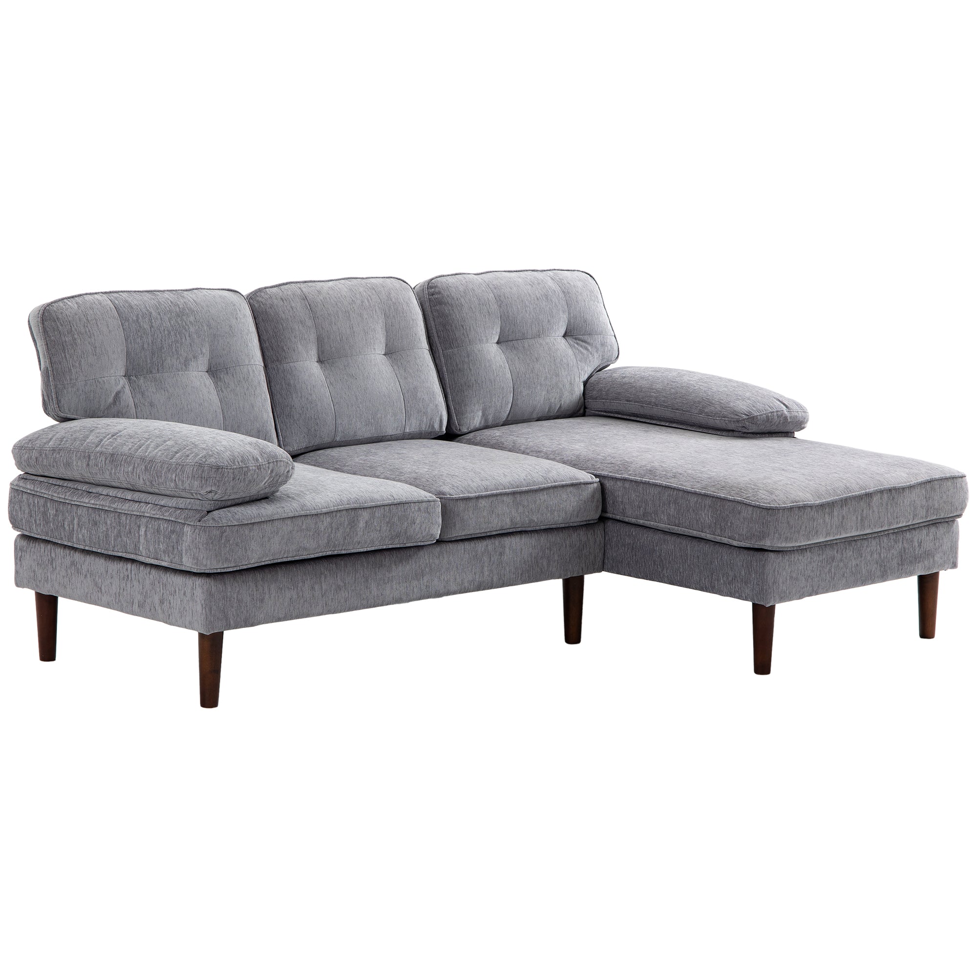 HOMCOM L Shape Sofa with Right Chaise Lounge, Modern 3-Seater Couch with Wooden Legs and Arms, Tufted Corner Sofa for Living Room, Bedroom, Grey