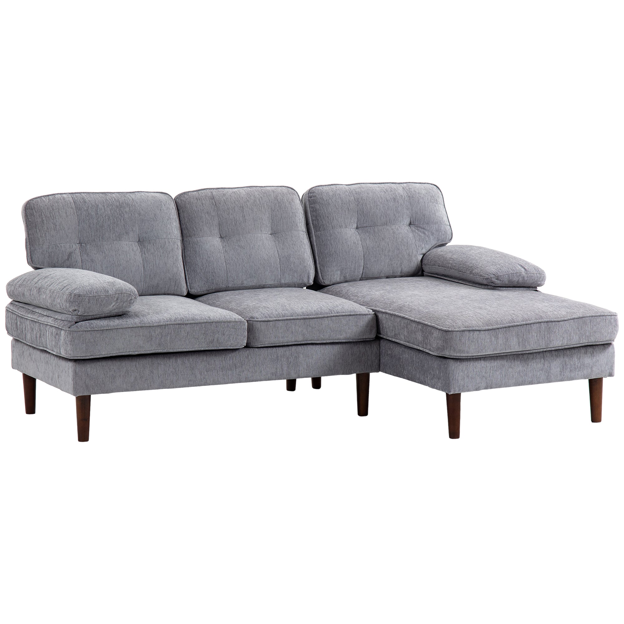 HOMCOM L Shape Sofa with Right Chaise Lounge, Modern 3-Seater Couch with Wooden Legs and Arms, Tufted Corner Sofa for Living Room, Bedroom, Grey