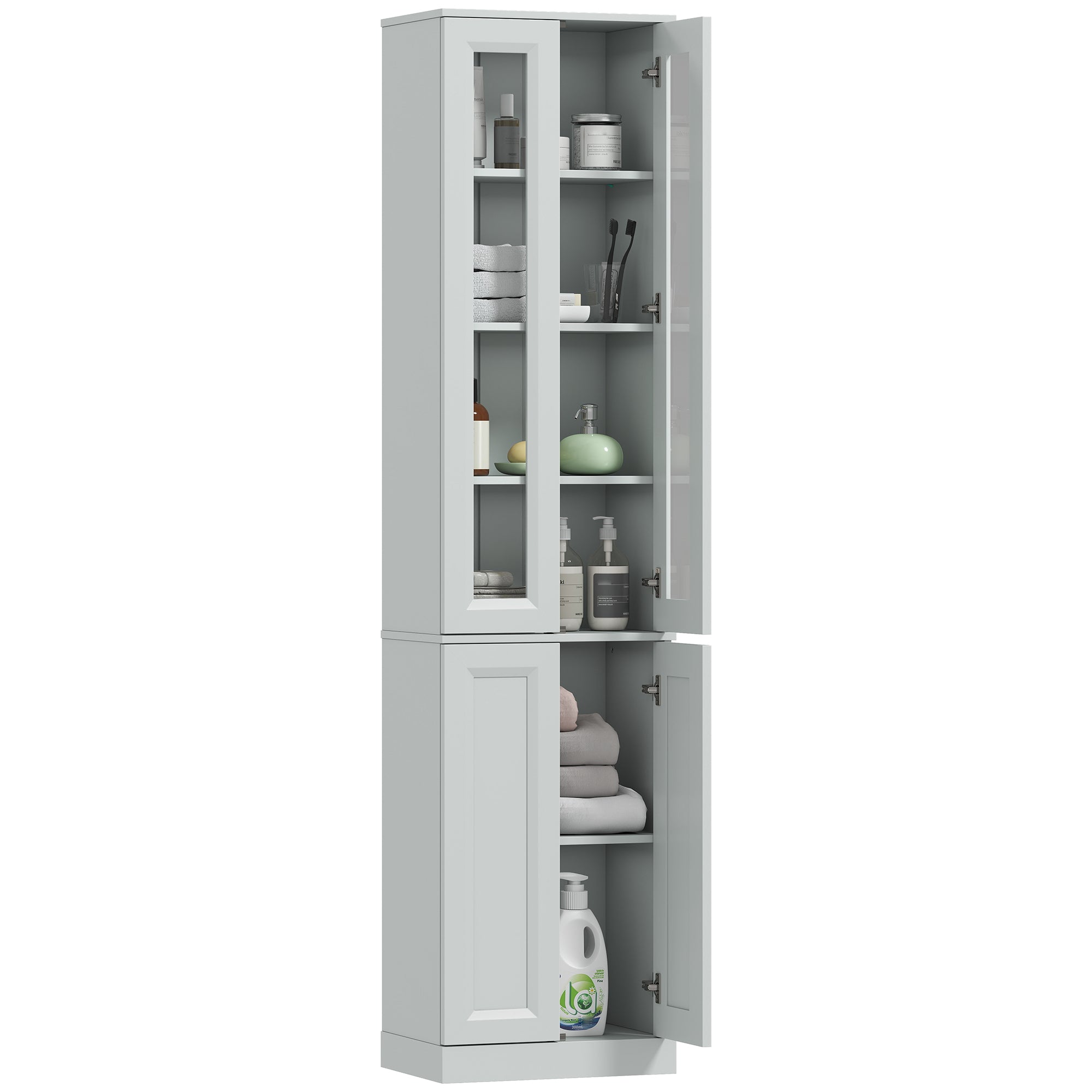 Tall Bathroom Storage Cabinet, 6-Tier Slim Freestanding Bathroom Cabinet with Adjustable Shelf, 4 Soft-Close Doors, Storage Unit for Small Space, 38 x 26 x 160 cm, Dusty Blue