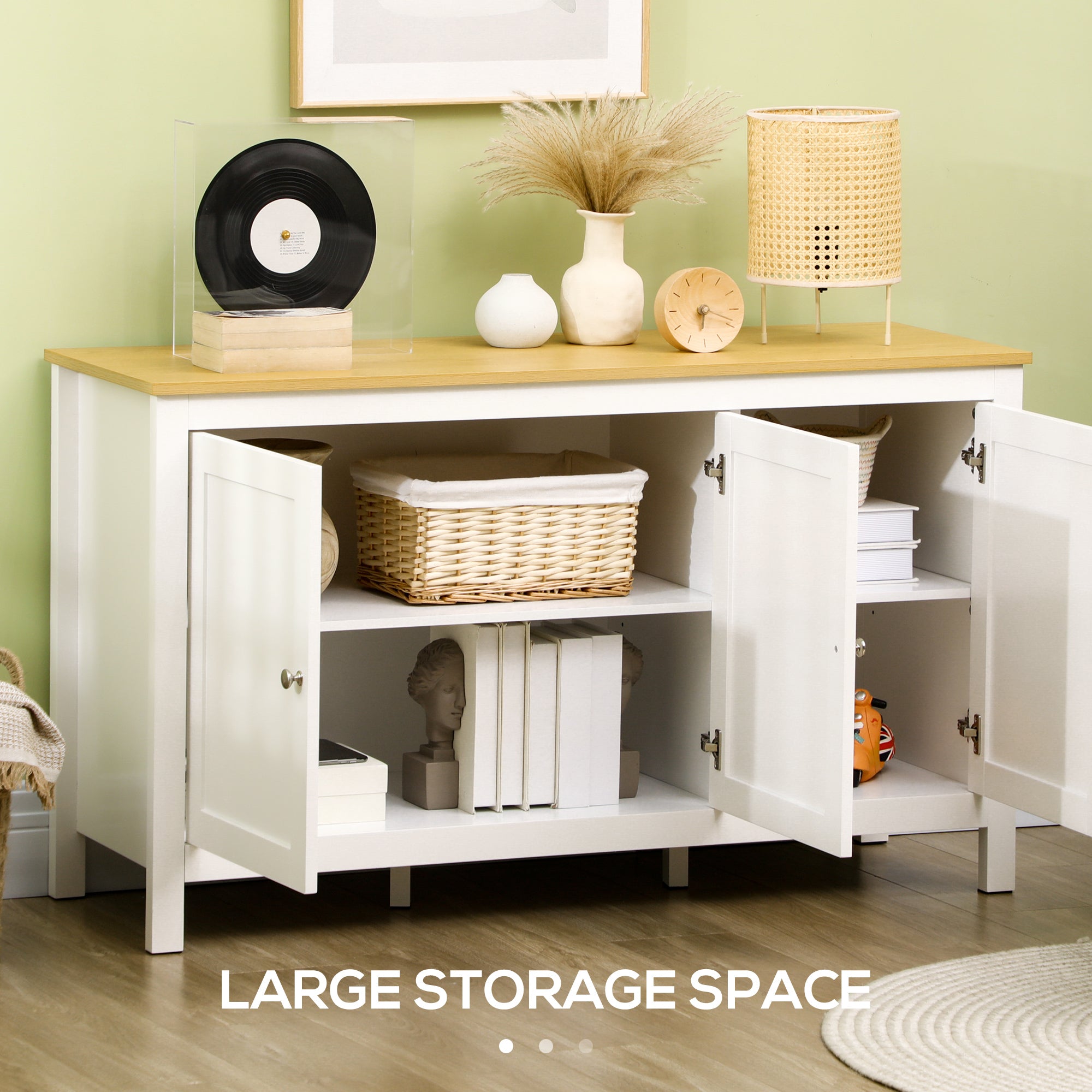 HOMCOM Buffet Cabinet, Sideboard, Storage Cabinet with Doors, 2 Adjustable Shelves, White and Natural