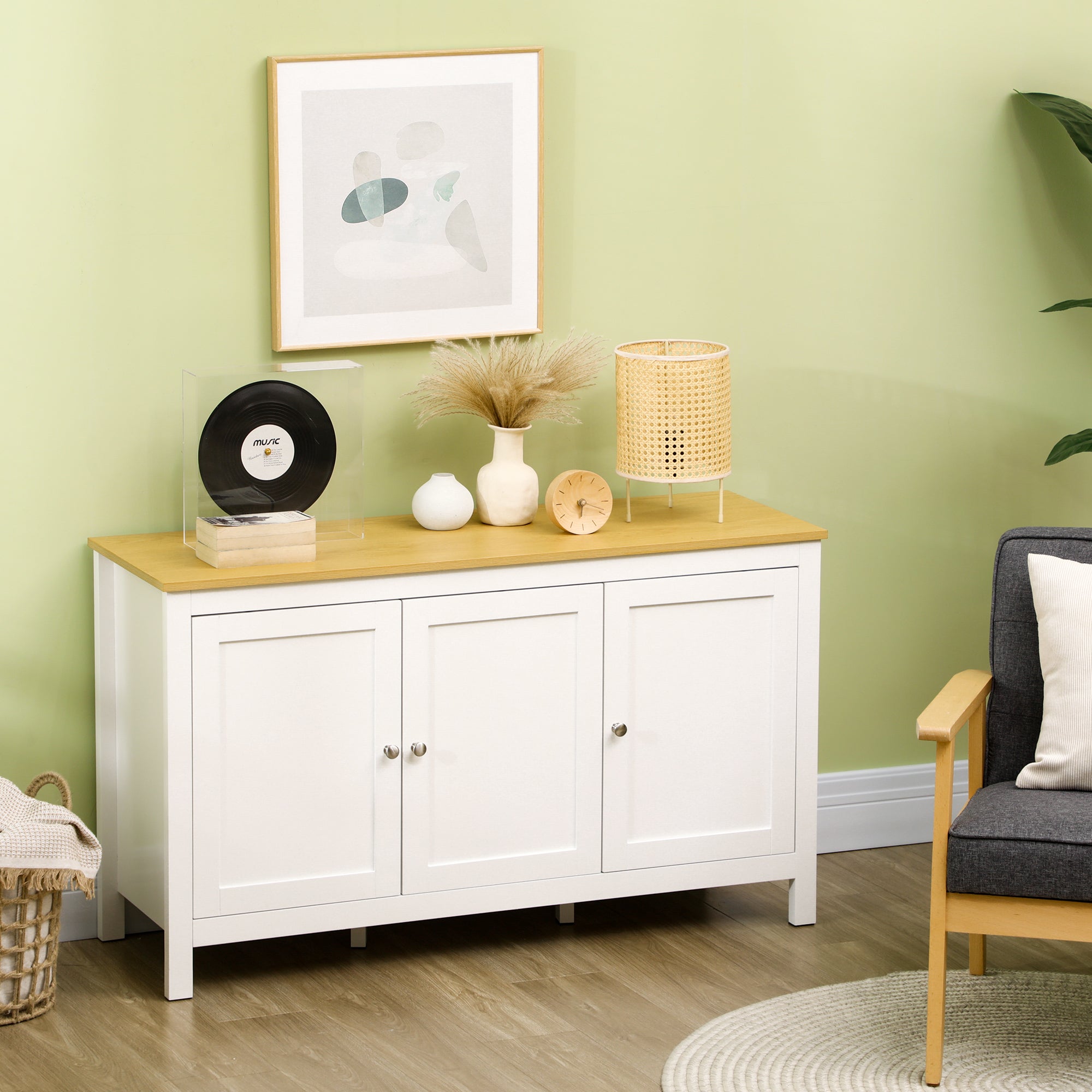 HOMCOM Buffet Cabinet, Sideboard, Storage Cabinet with Doors, 2 Adjustable Shelves, White and Natural