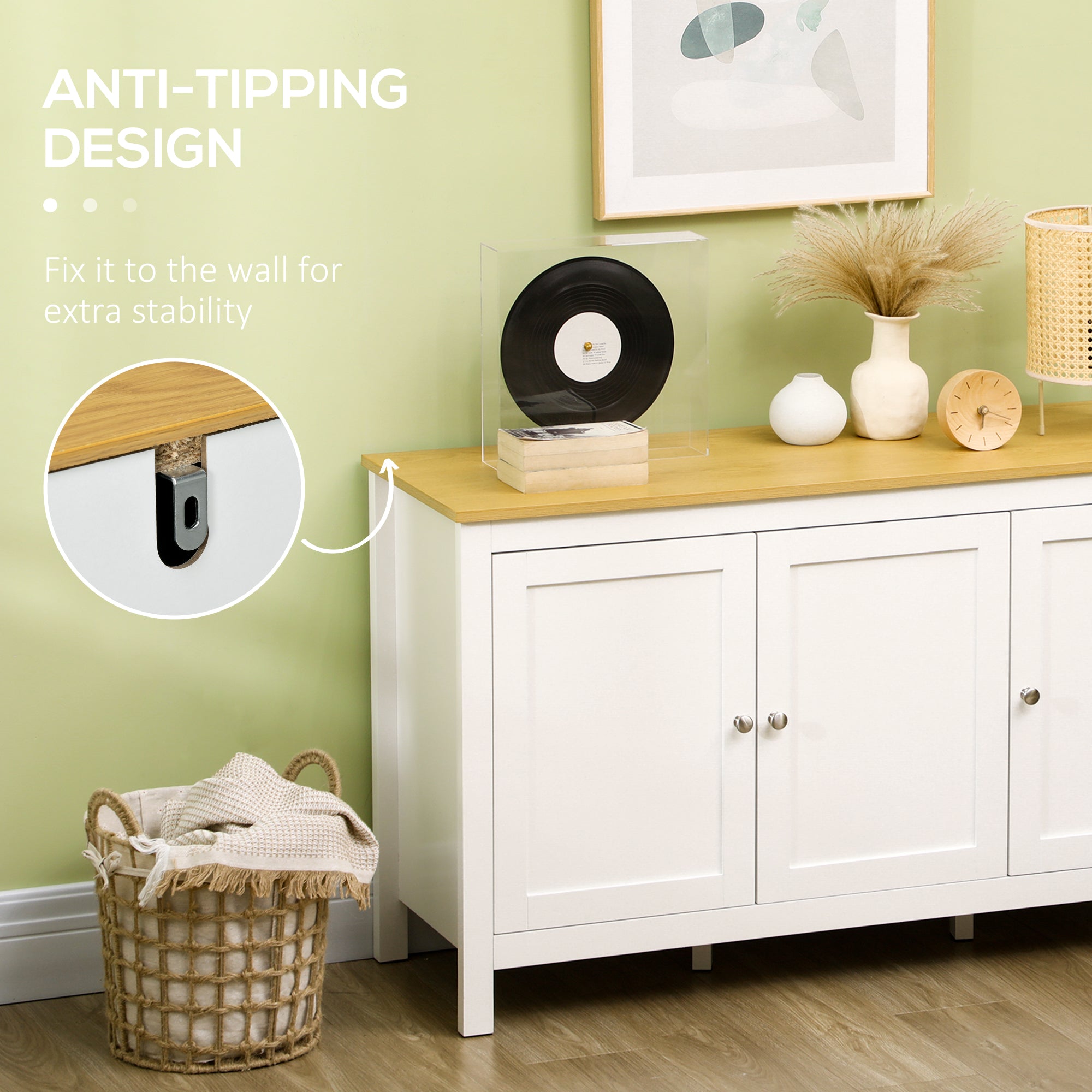 HOMCOM Buffet Cabinet, Sideboard, Storage Cabinet with Doors, 2 Adjustable Shelves, White and Natural
