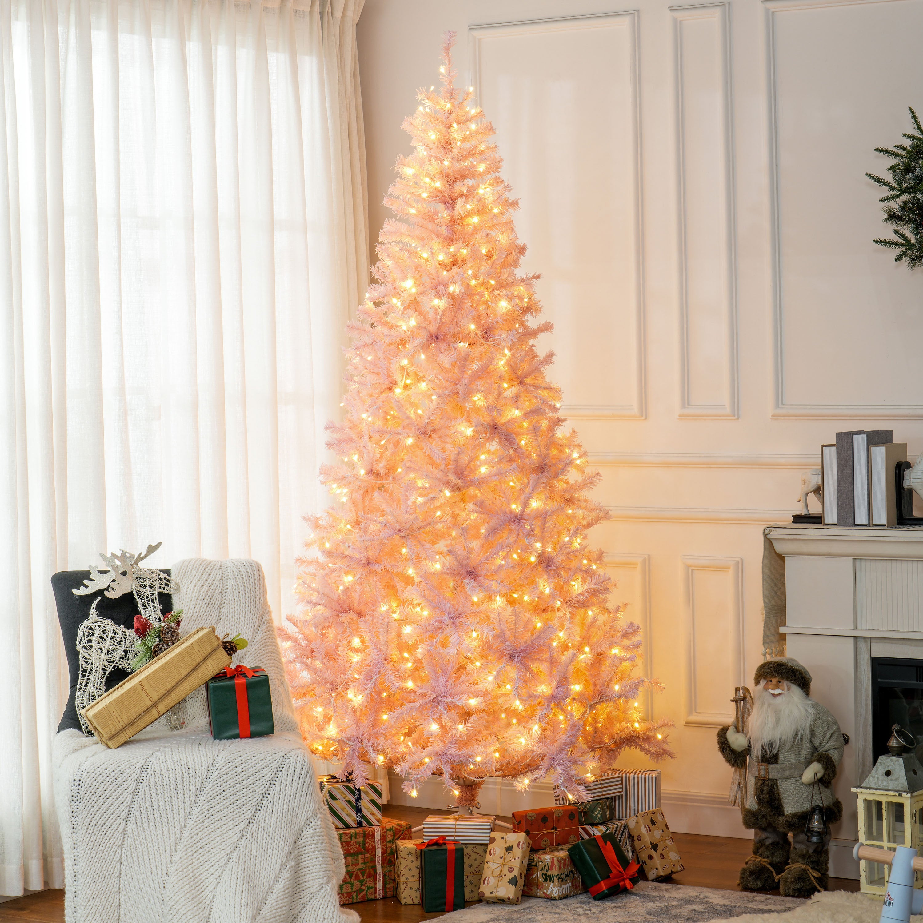 7.5 FT Tall PreLit Artificial Christmas Tree with Realistic Branches 500 Warm White LED Lights Pink