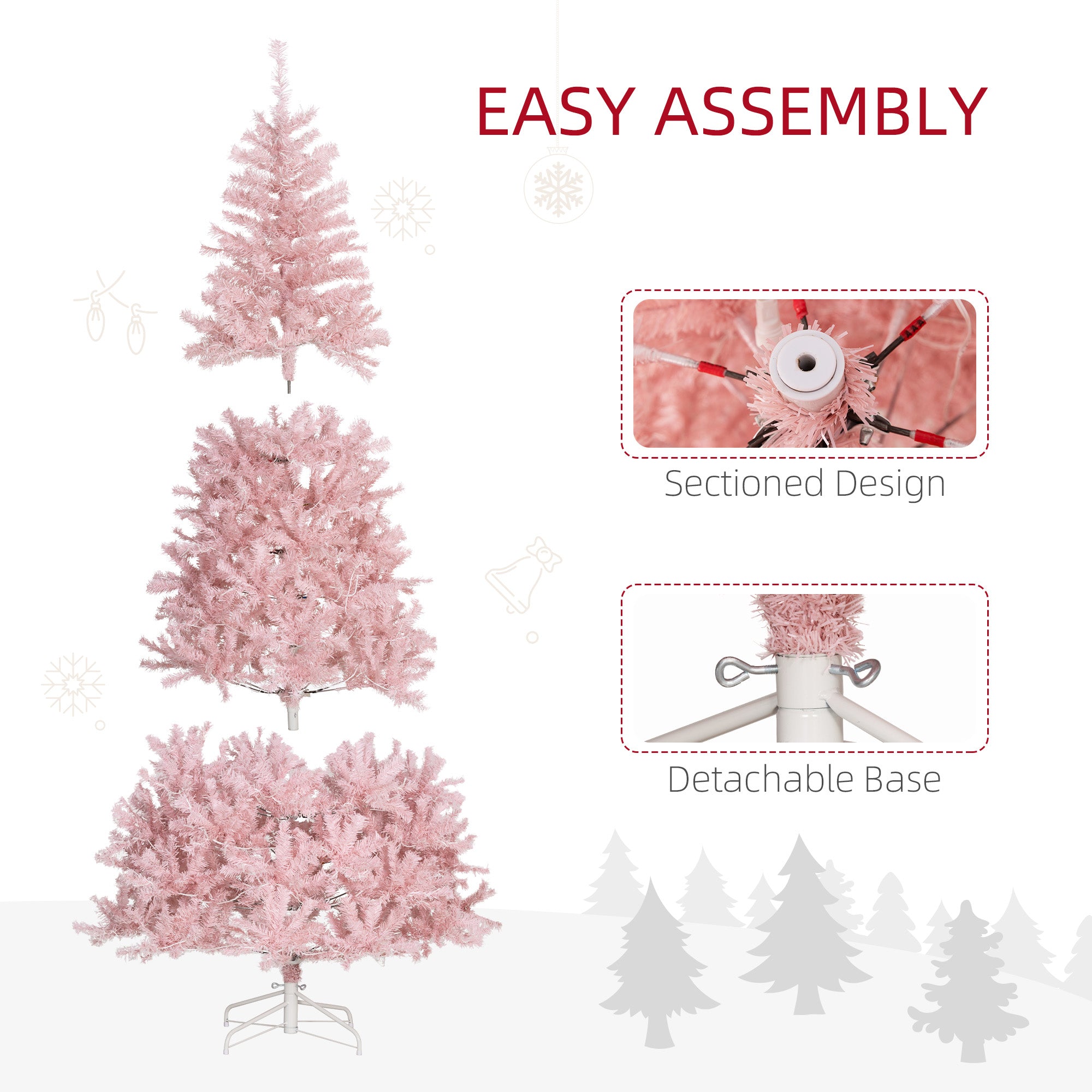 7.5 FT Tall PreLit Artificial Christmas Tree with Realistic Branches 500 Warm White LED Lights Pink