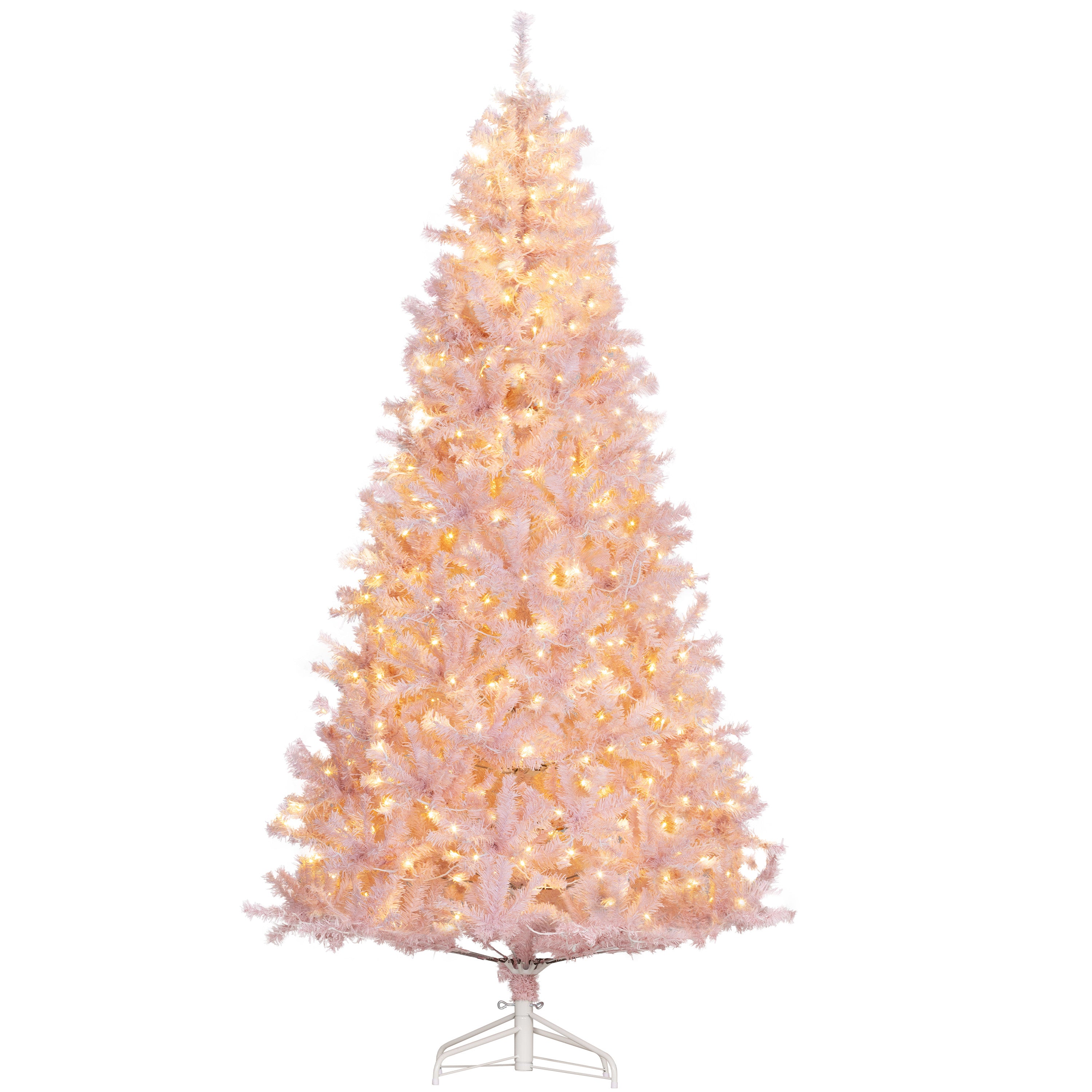 7.5 FT Tall PreLit Artificial Christmas Tree with Realistic Branches 500 Warm White LED Lights Pink