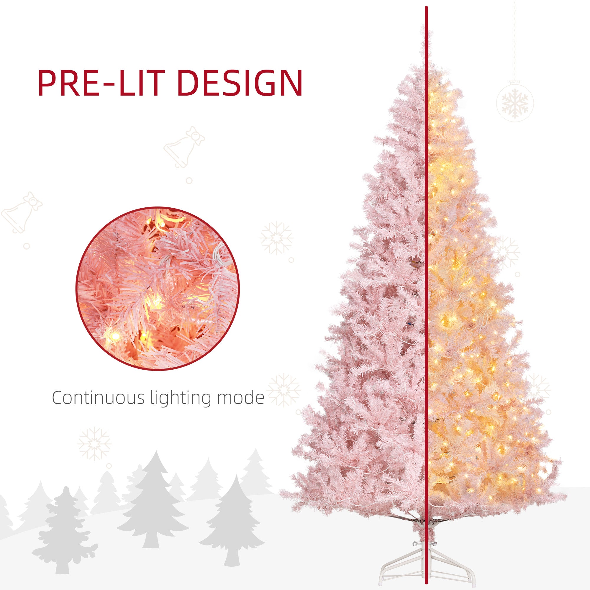 7.5 FT Tall PreLit Artificial Christmas Tree with Realistic Branches 500 Warm White LED Lights Pink