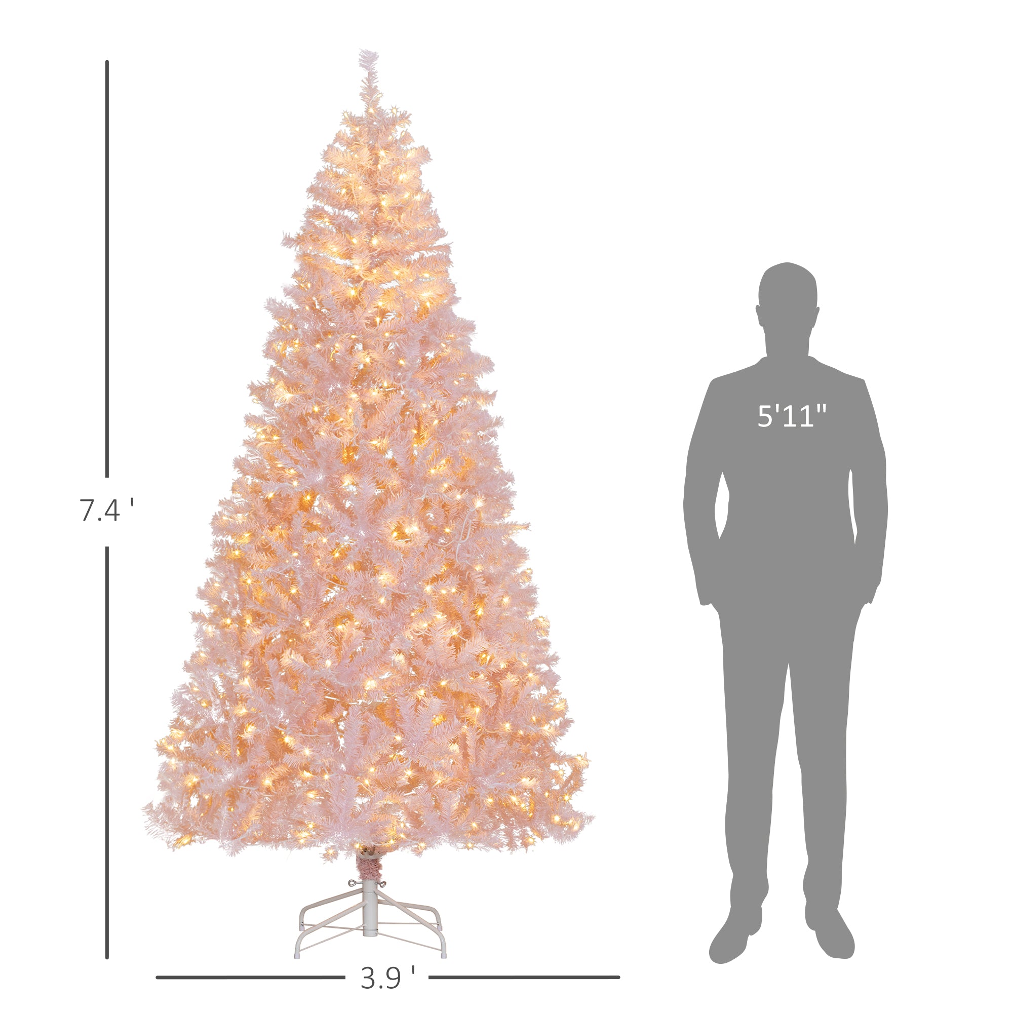 7.5 FT Tall PreLit Artificial Christmas Tree with Realistic Branches 500 Warm White LED Lights Pink