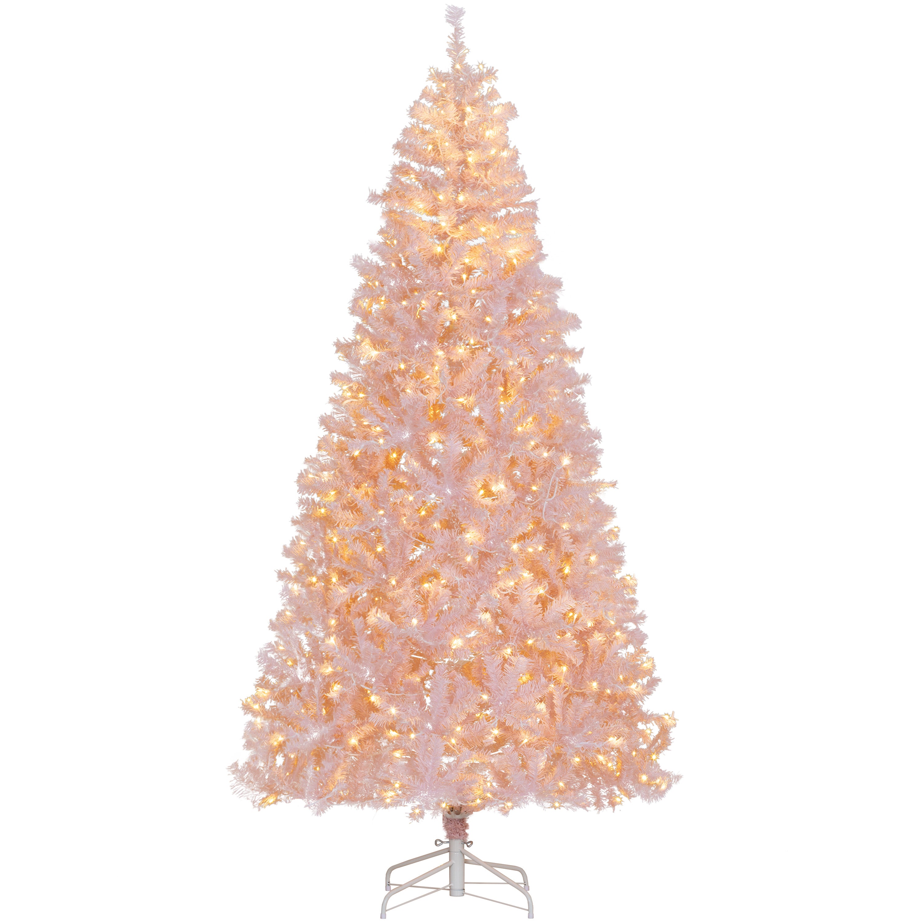 7.5 FT Tall PreLit Artificial Christmas Tree with Realistic Branches 500 Warm White LED Lights Pink