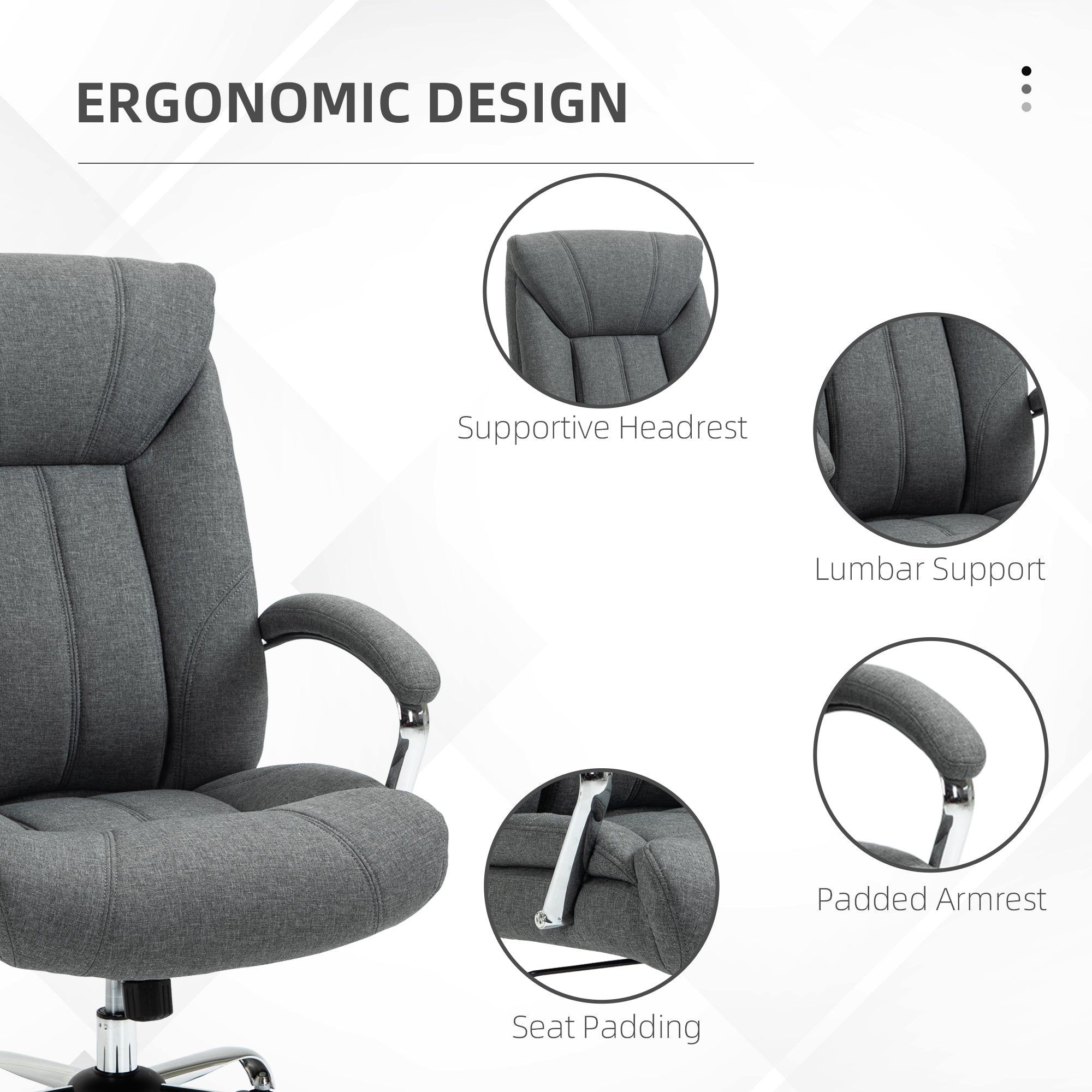 Vinsetto High Back Swivel Home Office Chair Task Ergonomic Linen Fabric Computer Chair, with Arm, Adjustable Height, Grey