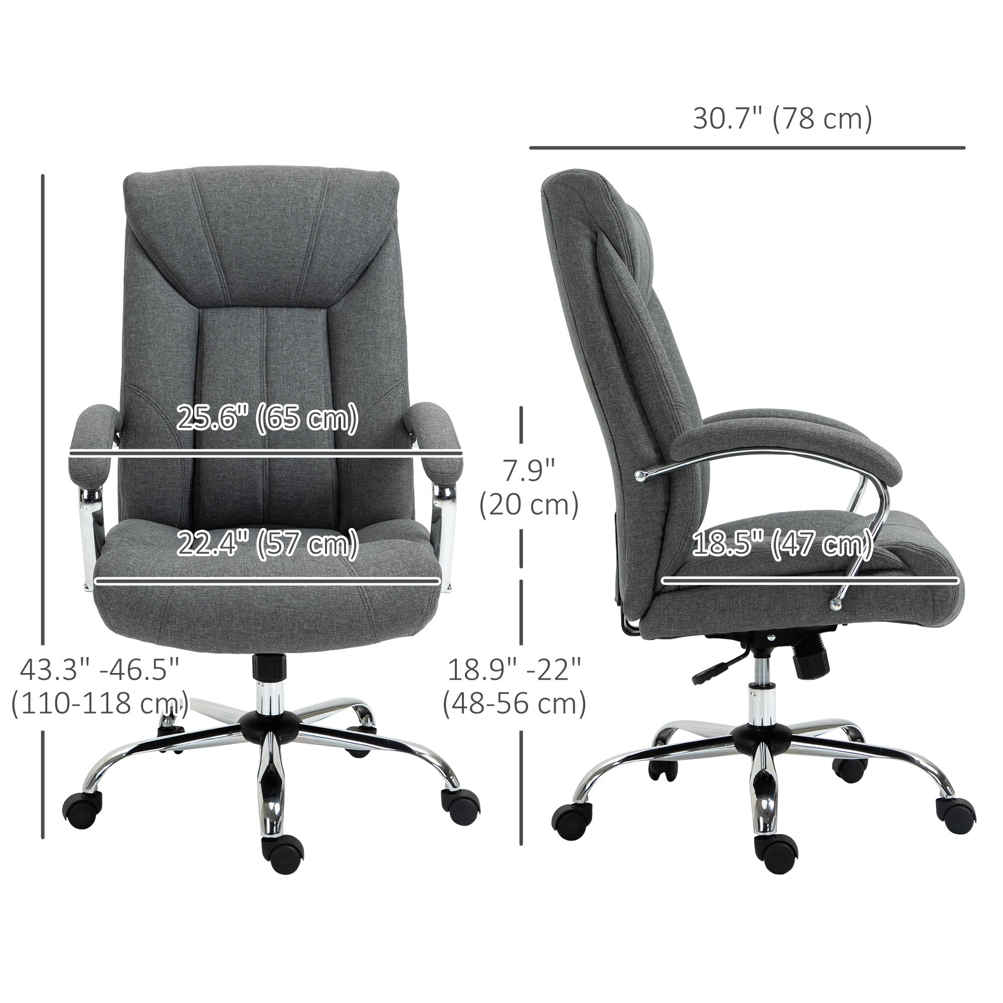 Vinsetto High Back Swivel Home Office Chair Task Ergonomic Linen Fabric Computer Chair, with Arm, Adjustable Height, Grey