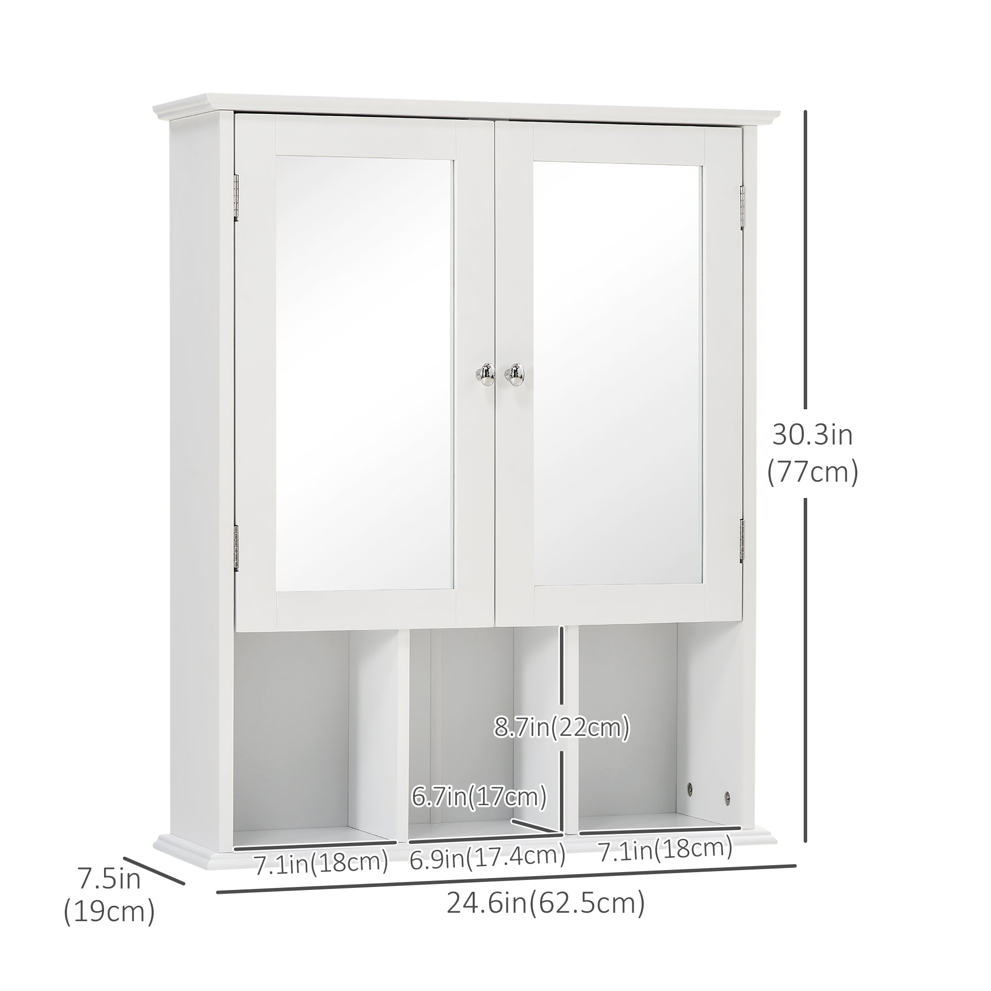 kleankin Wall-Mounted Medicine Cabinet, Bathroom Mirror Cabinet with Double Doors and Storage Shelves, White