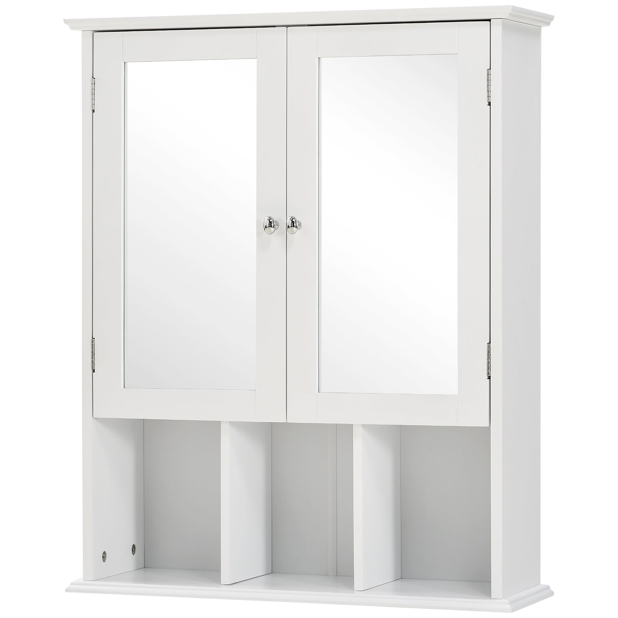 kleankin Wall-Mounted Medicine Cabinet, Bathroom Mirror Cabinet with Double Doors and Storage Shelves, White