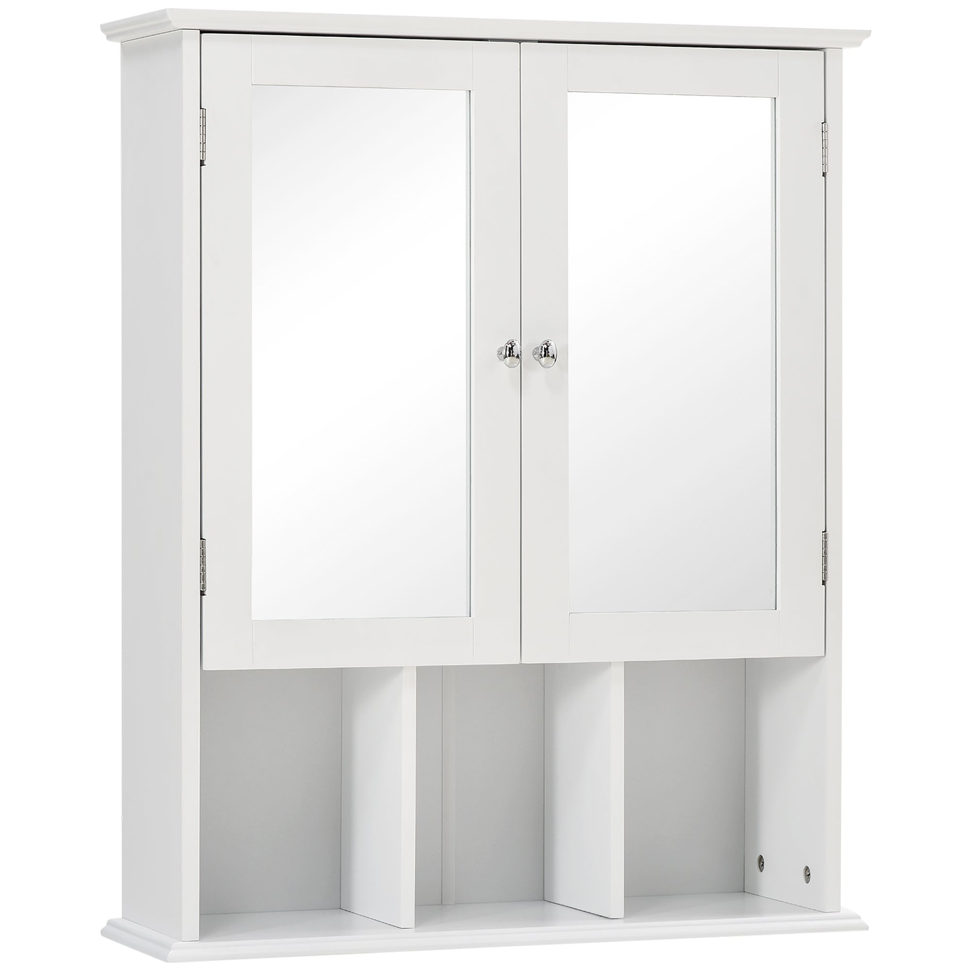 kleankin Wall-Mounted Medicine Cabinet, Bathroom Mirror Cabinet with Double Doors and Storage Shelves, White