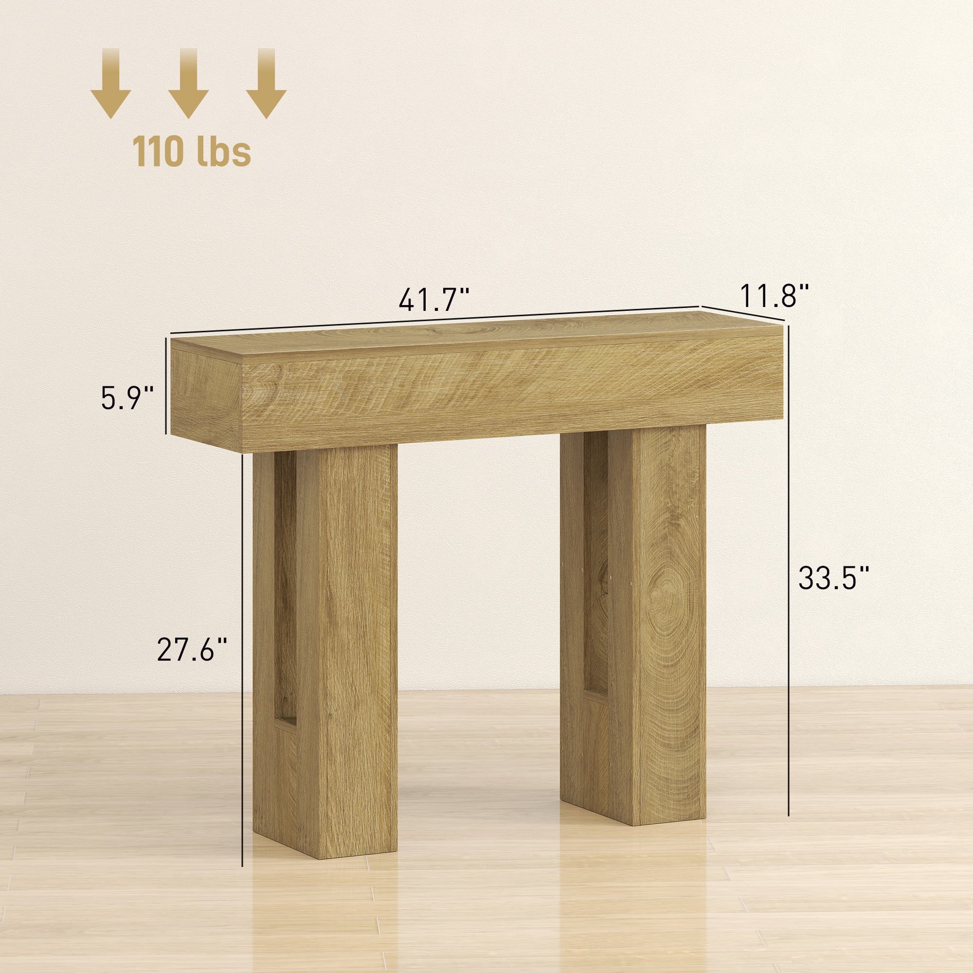 42 Inch Console Table, Narrow Farmhouse Entryway Table with Thickened Tabletop for Living Room, Hallway, Entrance, Oak