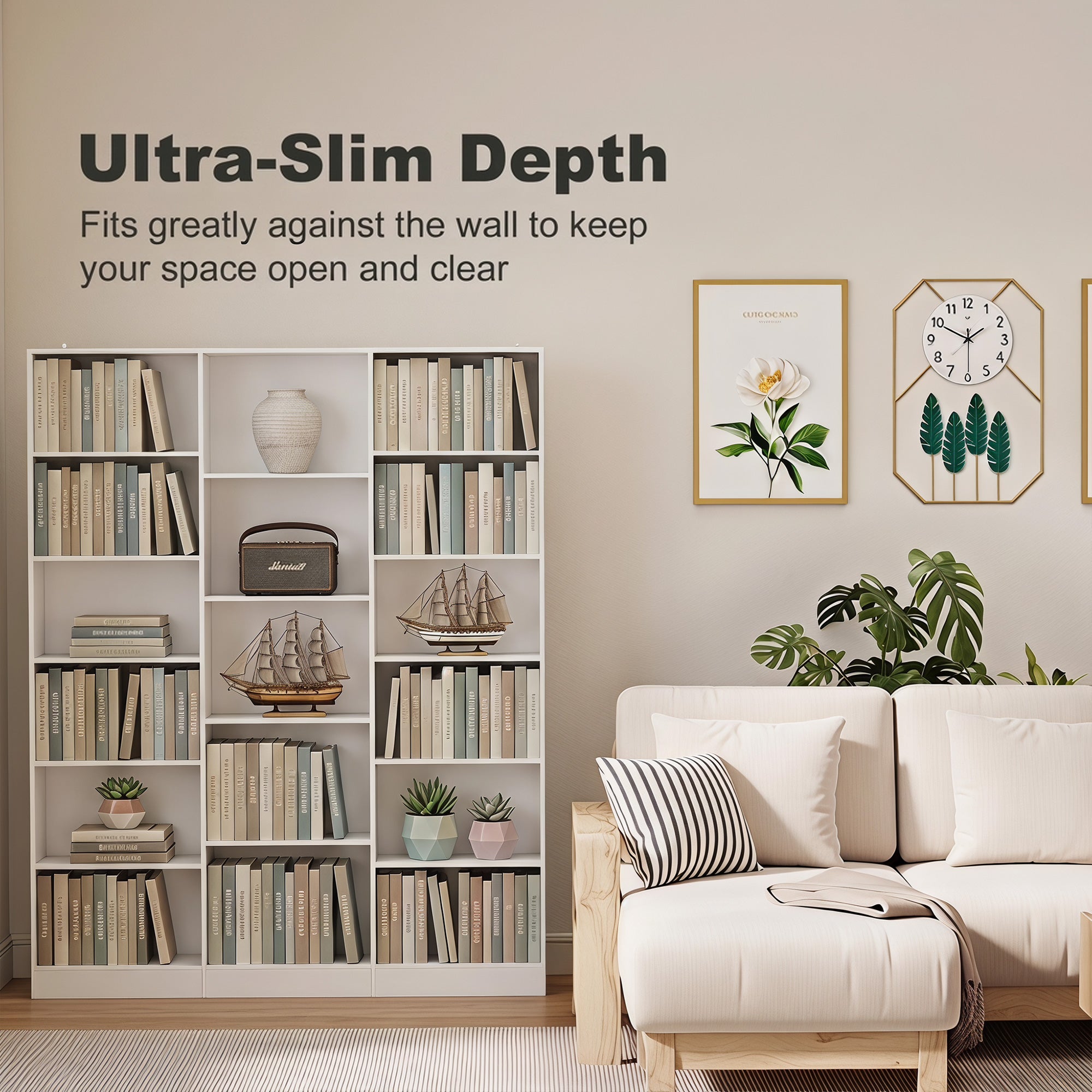 Bookcase with 17 Compartments, 6-Tier Tall Bookshelf with 17 Cubes, Adjustable Shelves, Freestanding Shelving Unit Display Shelf for Home Office, Living Room, 149 x 23.6 x 188 cm, White