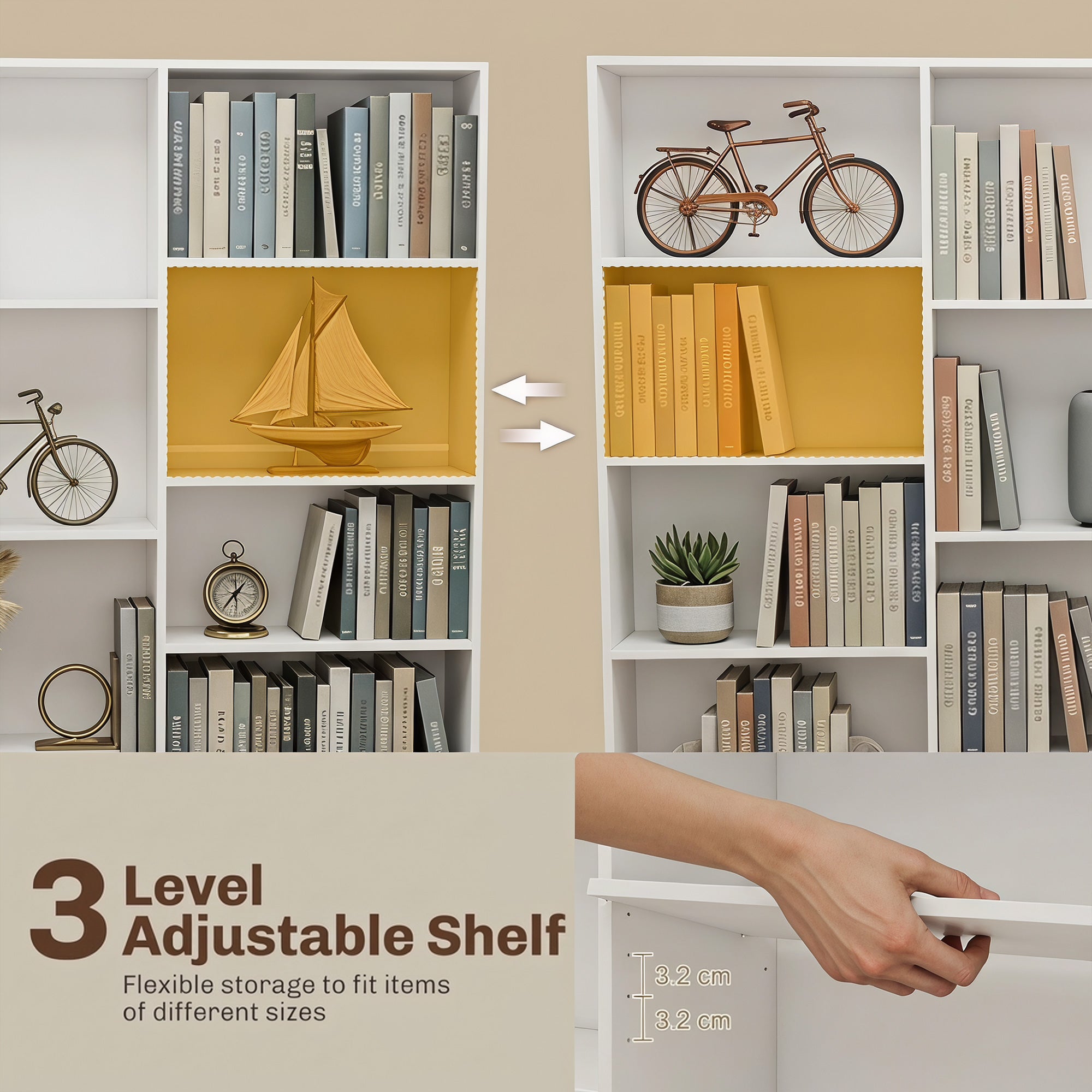 Bookcase with 17 Compartments, 6-Tier Tall Bookshelf with 17 Cubes, Adjustable Shelves, Freestanding Shelving Unit Display Shelf for Home Office, Living Room, 149 x 23.6 x 188 cm, White