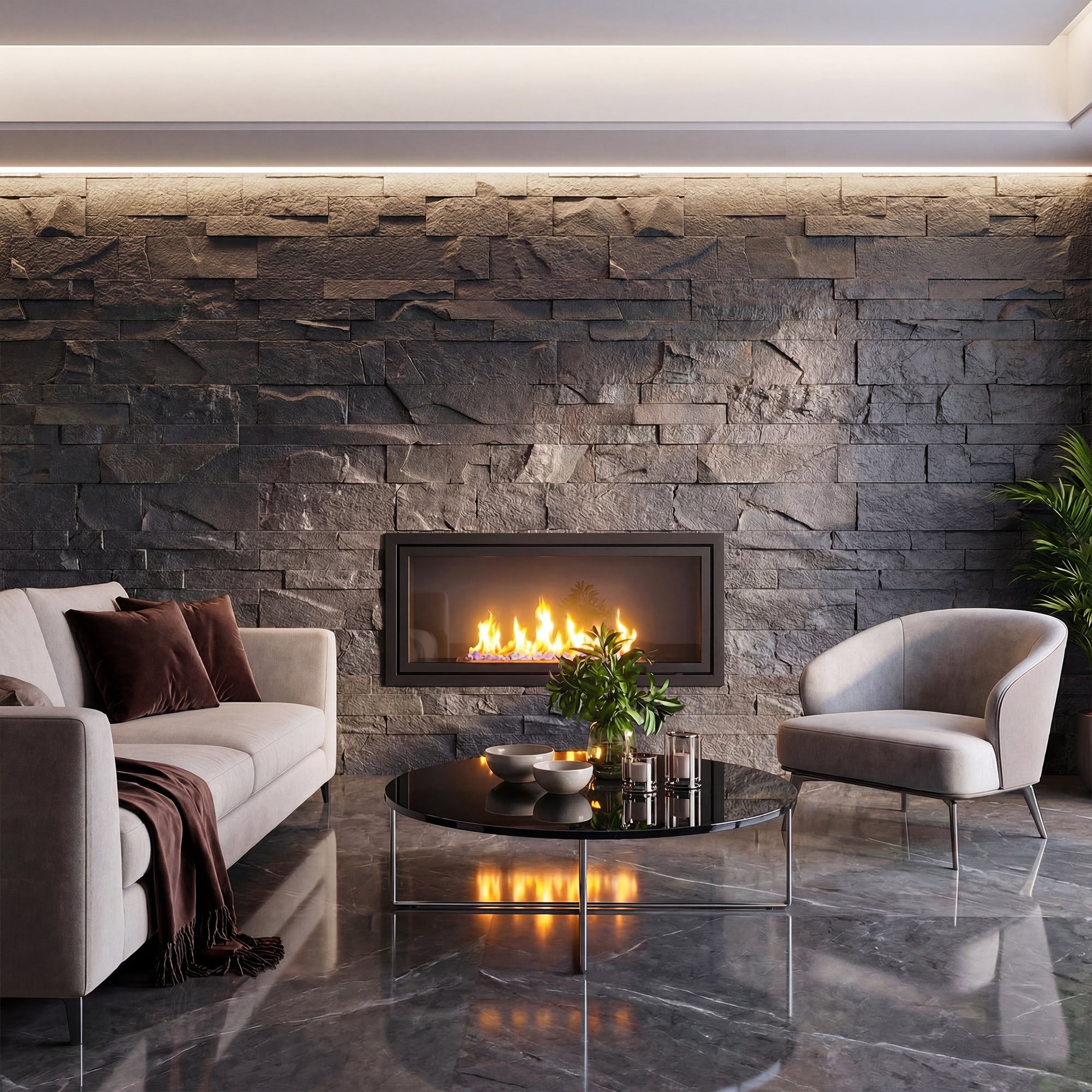 8-Pack 3D Faux Stone Wall Panels, Lightweight Polyurethane Panels for Interior and Exterior Accent Walls, Water-Resistant, 4' x 2', Cover 61.8 Sq.Ft., 0.8" Thick, Black