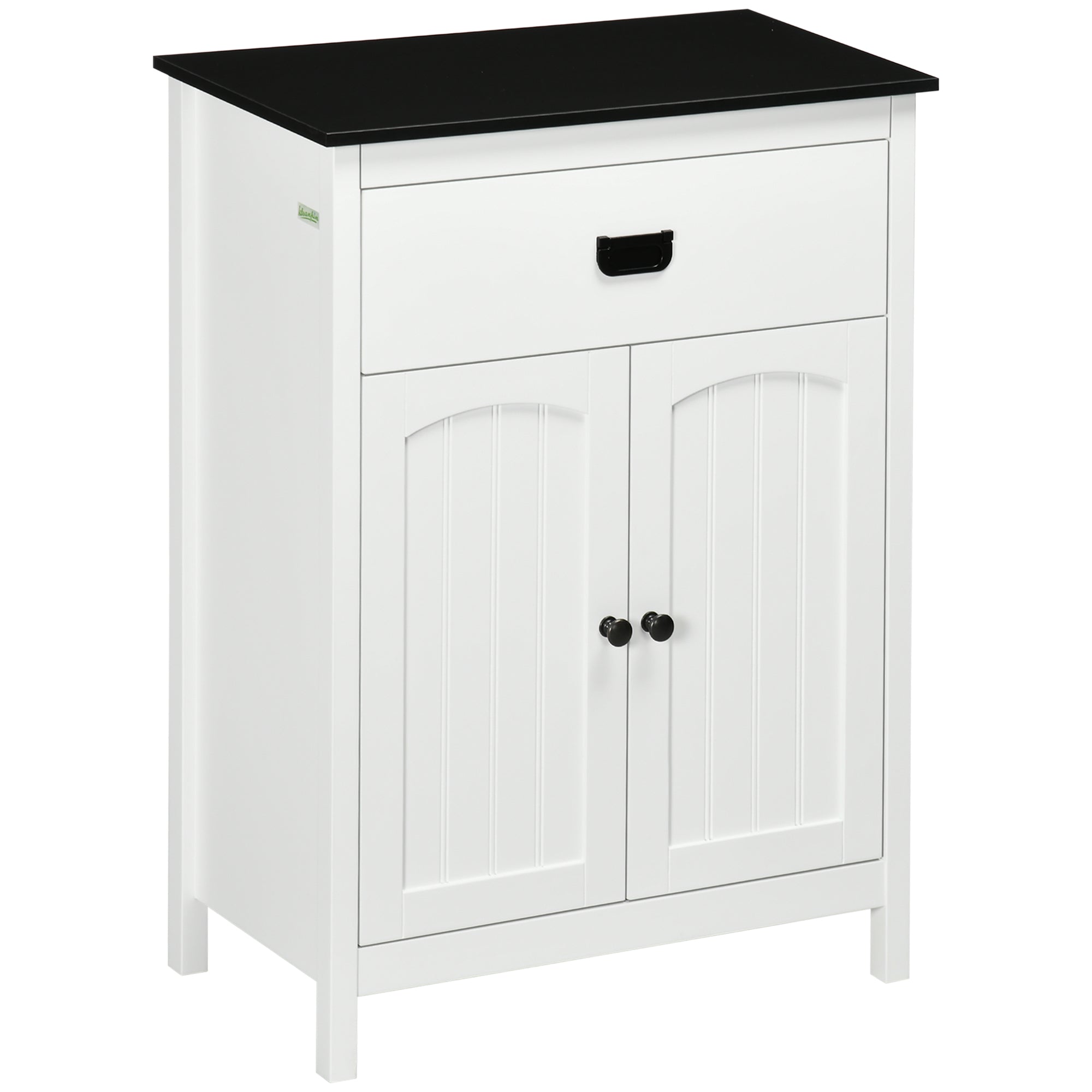 kleankin Bathroom Floor Cabinet with Drawer, Freestanding Storage Organizer with Double Doors, Adjustable Shelf for Living Room, White