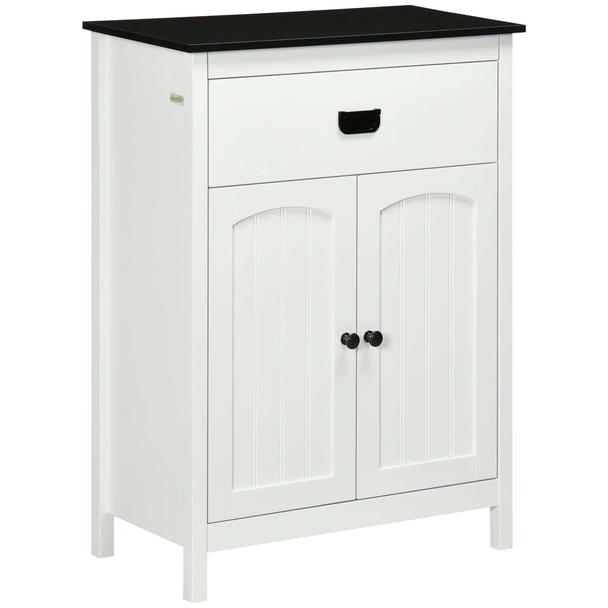 kleankin Bathroom Floor Cabinet with Drawer, Freestanding Storage Organizer with Double Doors, Adjustable Shelf for Living Room, White