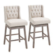 30" Bar Height Bar Stools Set of 2, 180° Swivel Barstools with Solid Wood Footrests, Beige