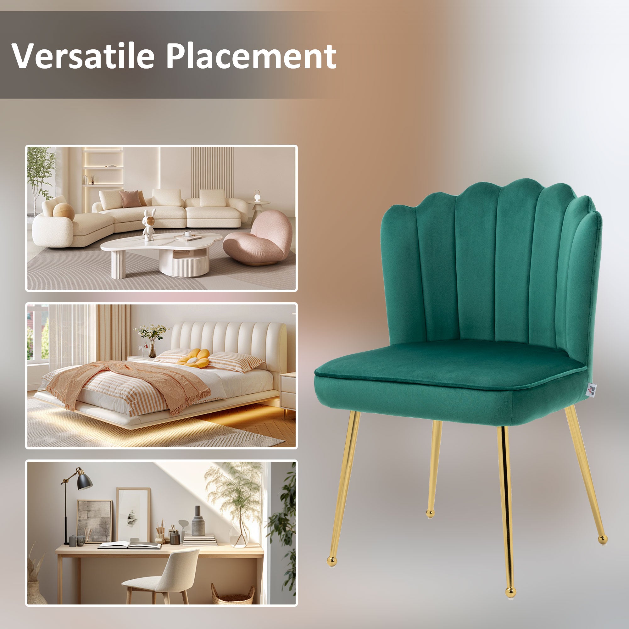 HOMCOM Shell Luxe Velvet Accent Chair with Gold-tone Metal Legs, Modern Vanity Chair for Living Room, Bedroom, Home Office, Green