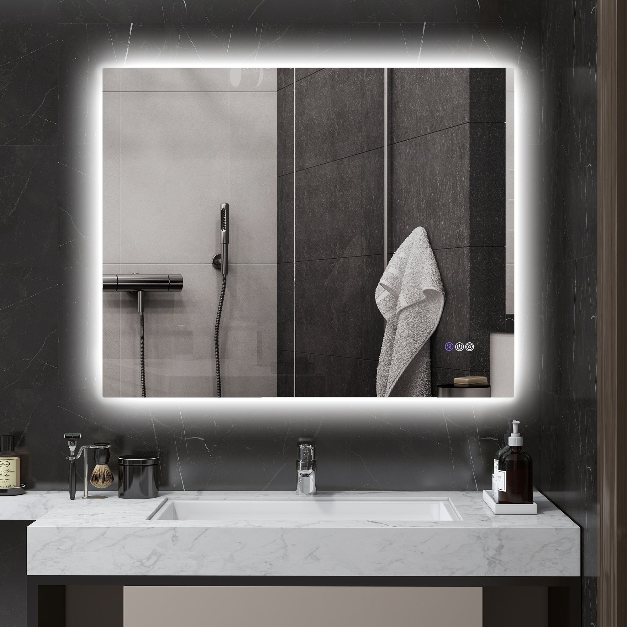 Dimmable Bathroom Mirror with Lights, 39" x 32" Backlit LED Mirror w/ Anti-Fog, Memory & Infinite Color Temperature