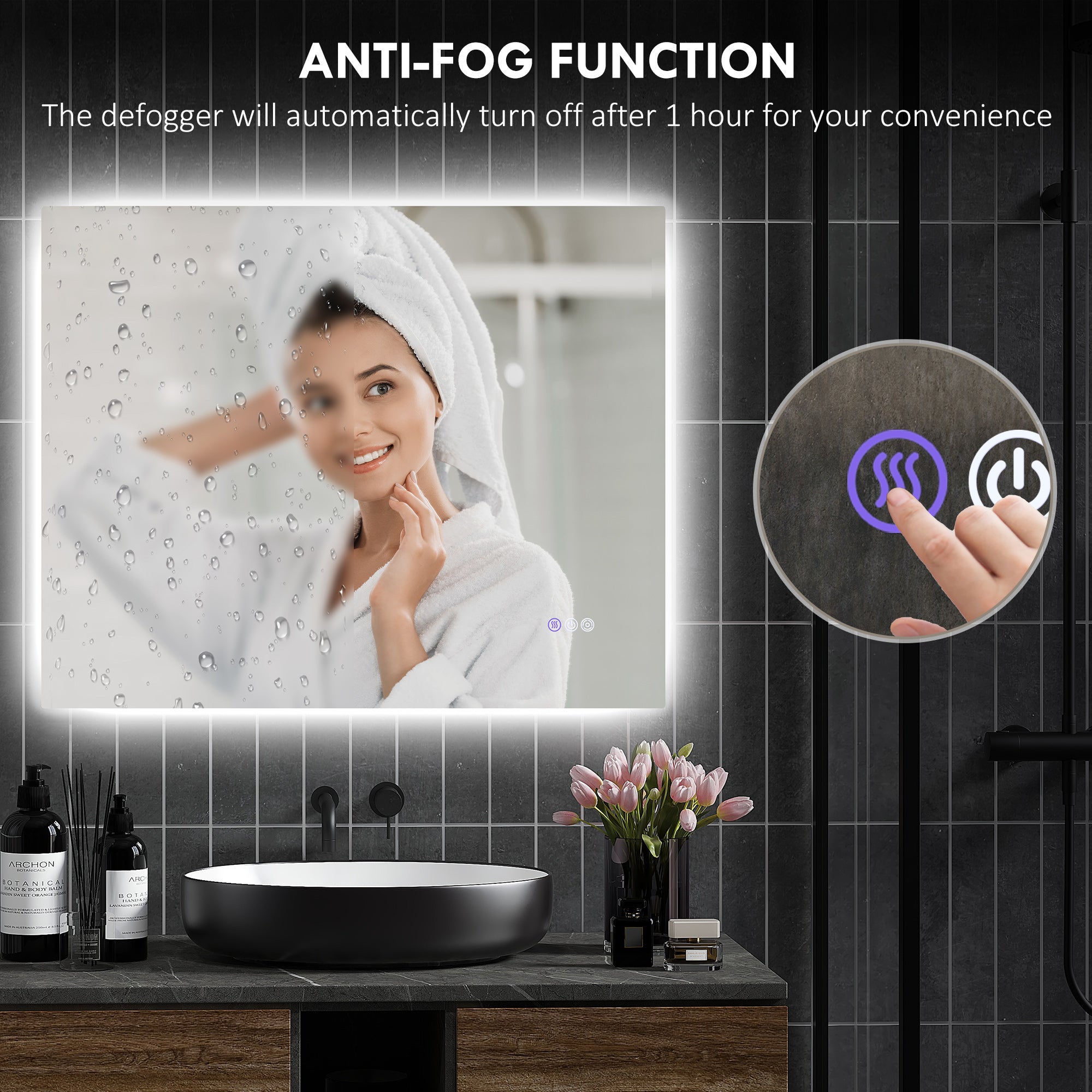 Dimmable Bathroom Mirror with Lights, 39" x 32" Backlit LED Mirror w/ Anti-Fog, Memory & Infinite Color Temperature