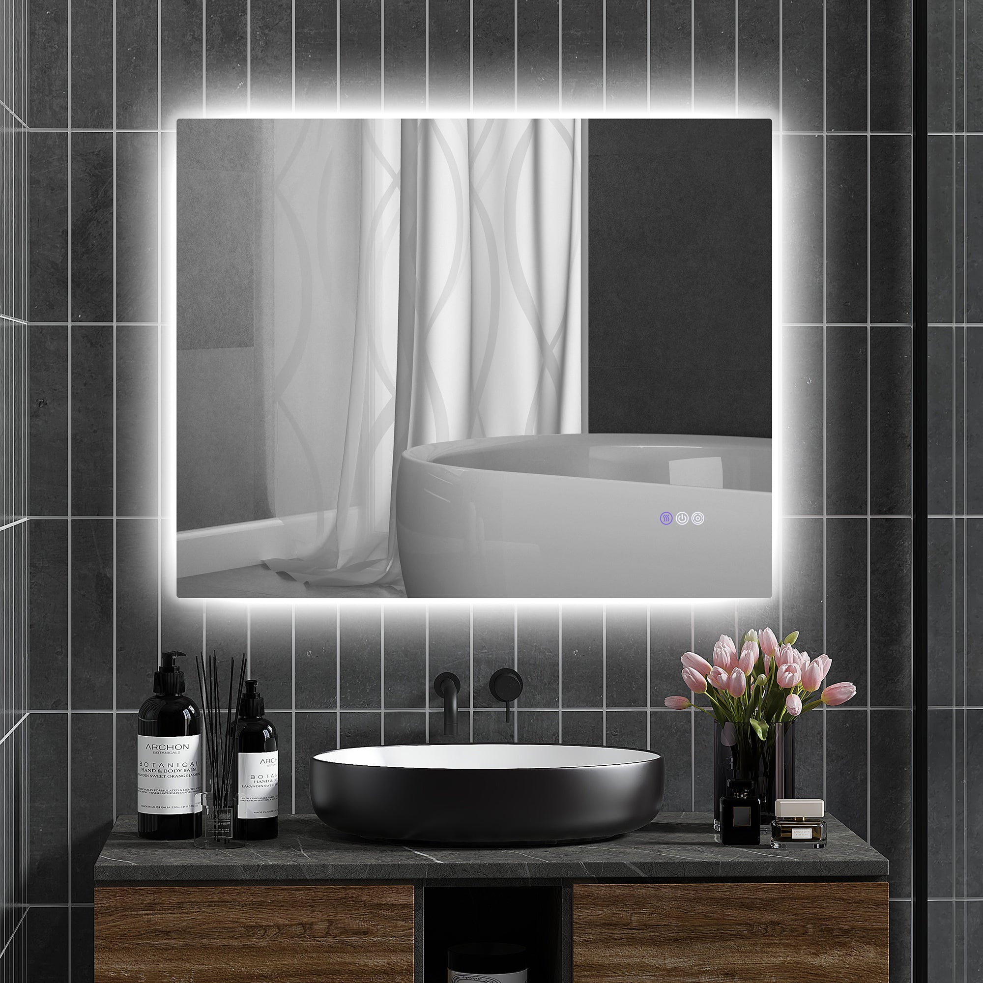 Dimmable Bathroom Mirror with Lights, 39" x 32" Backlit LED Mirror w/ Anti-Fog, Memory & Infinite Color Temperature