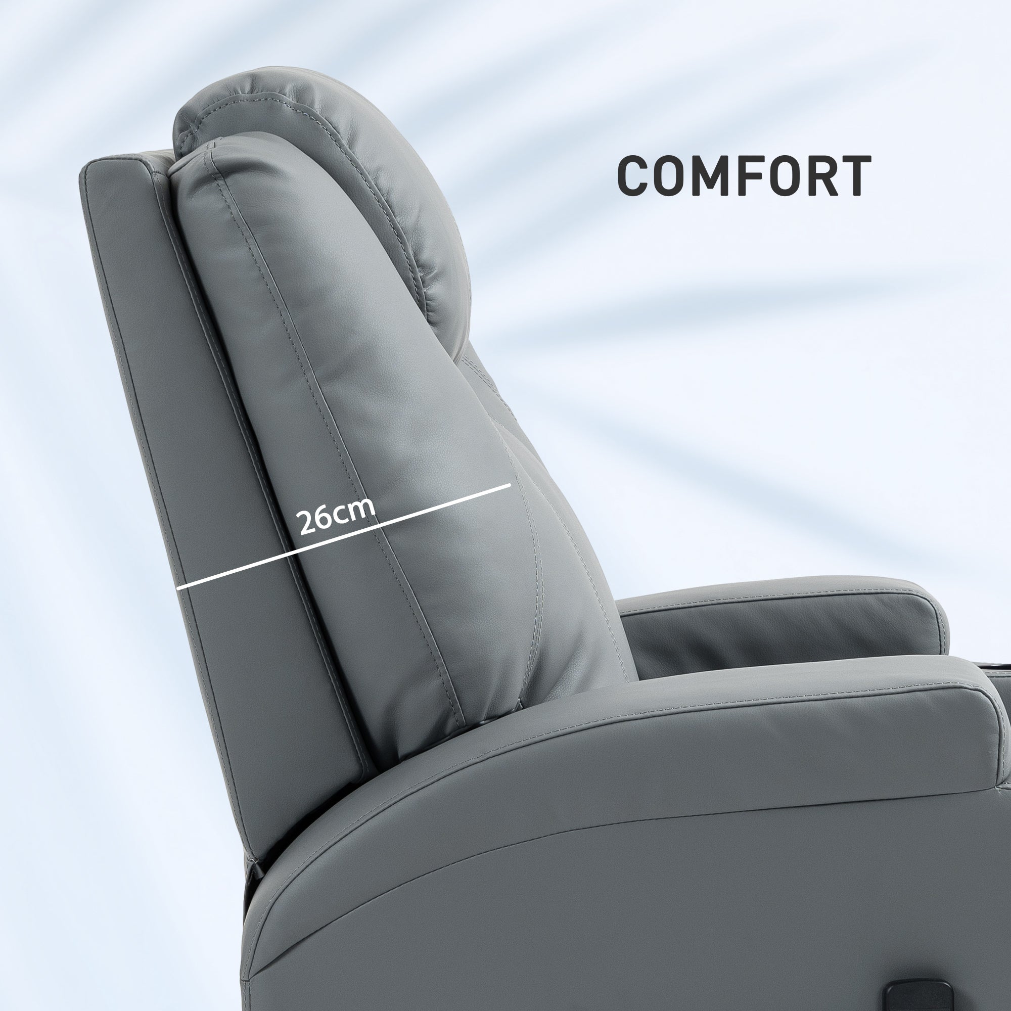 HOMCOM Massage Recliner Chair for Living Room with 8 Vibration Points, PU Leather Swivel Rocker Manual Reclining Chair with Cup Holders, Light Grey