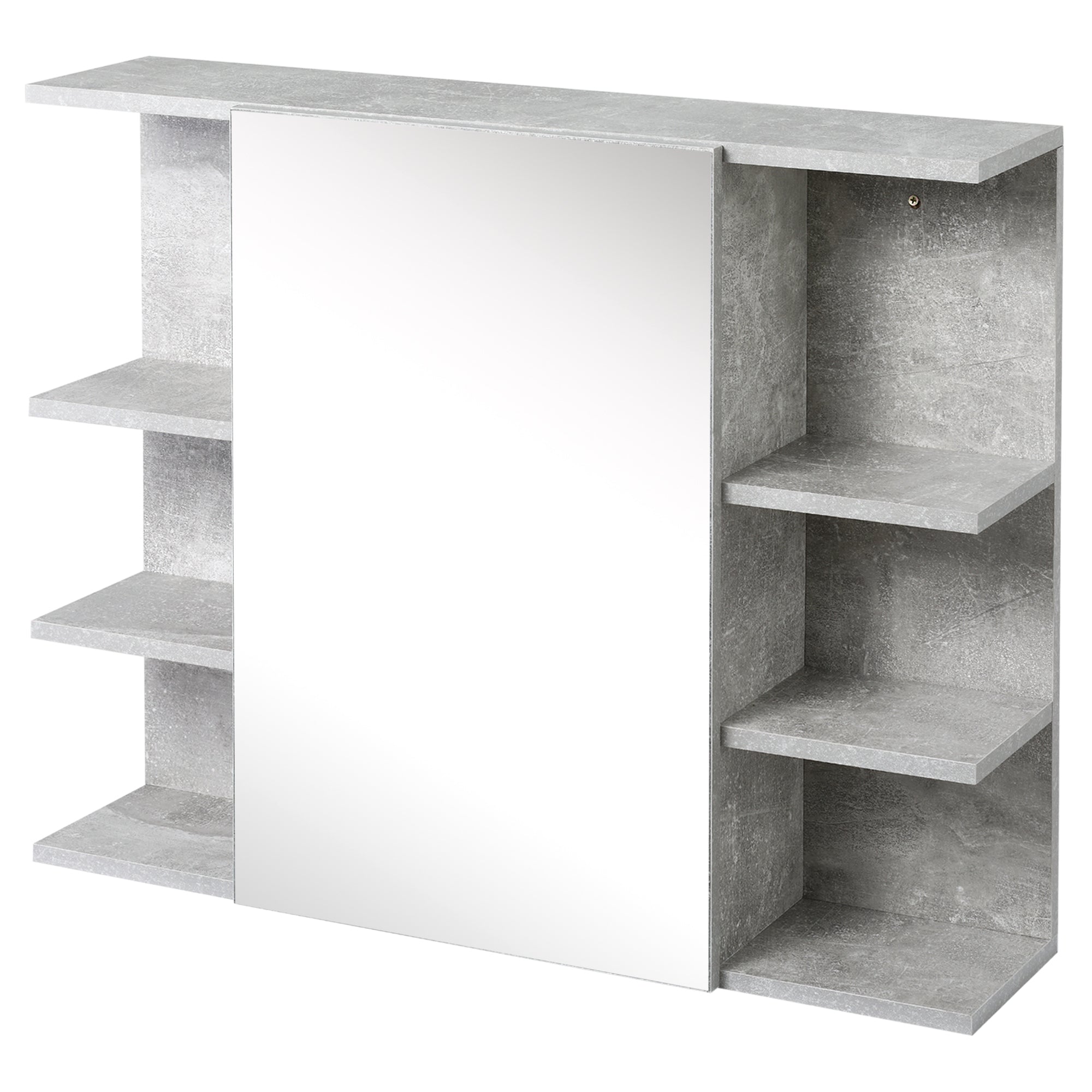 kleankin Medicine Cabinet with Mirror, Cement-Like Contemporary Bathroom Wall Cabinet with 6 Open Shelves, Grey