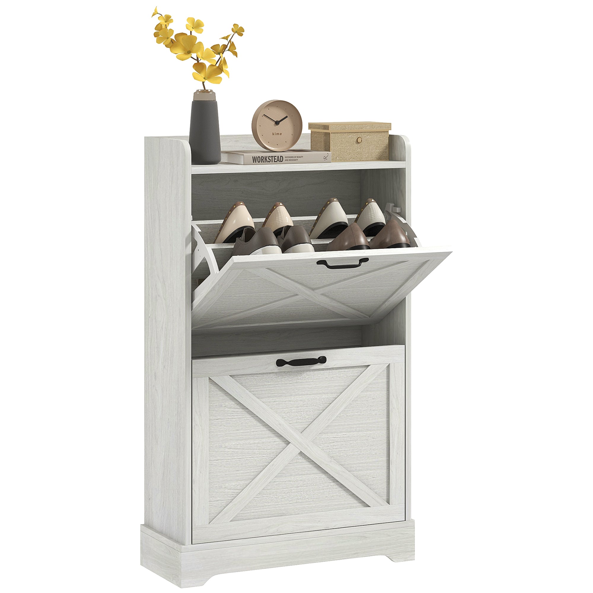Slim Shoe Storage Cabinet, Farmhouse Shoe Cabinet with Flip